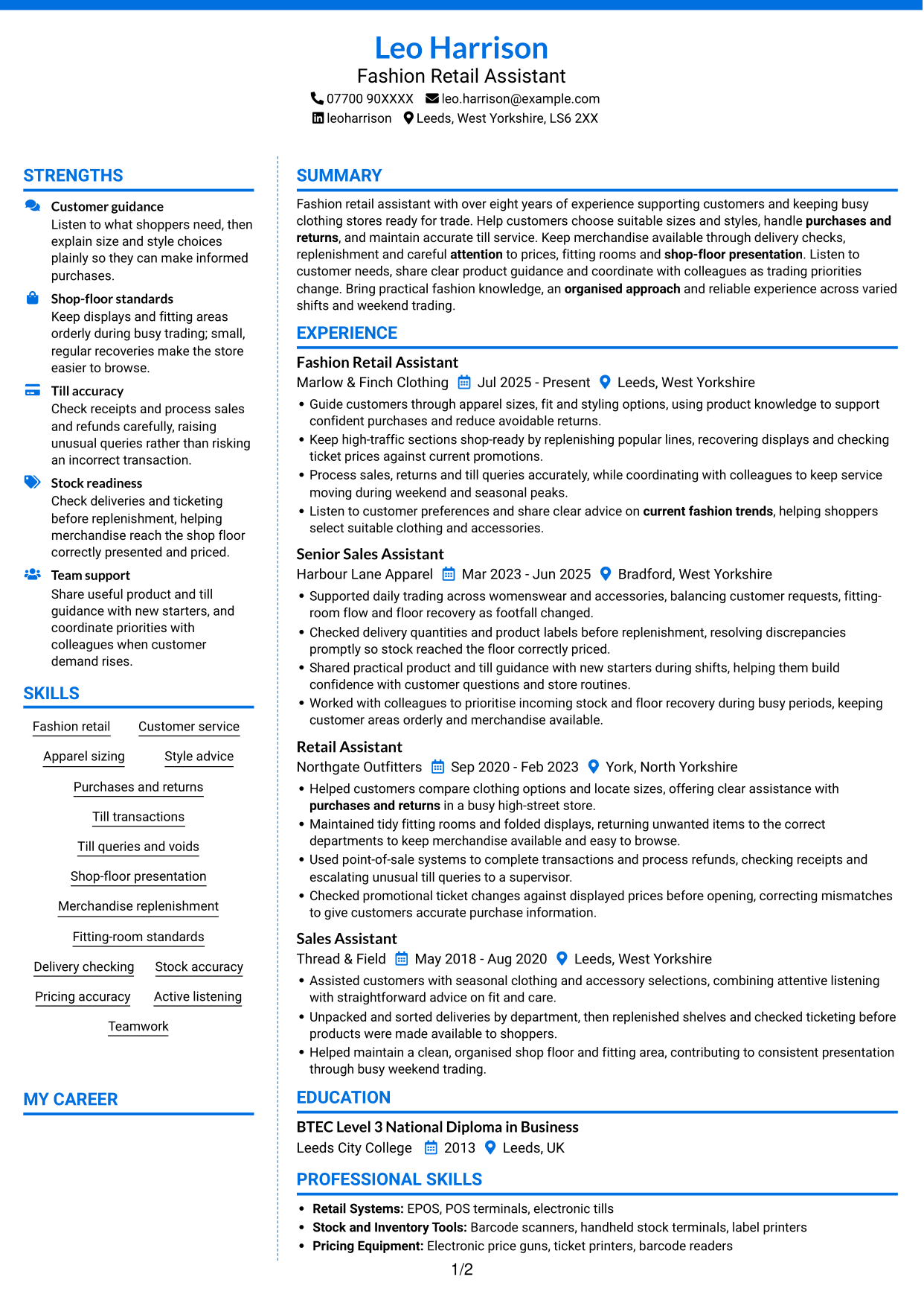 CV example — page 1