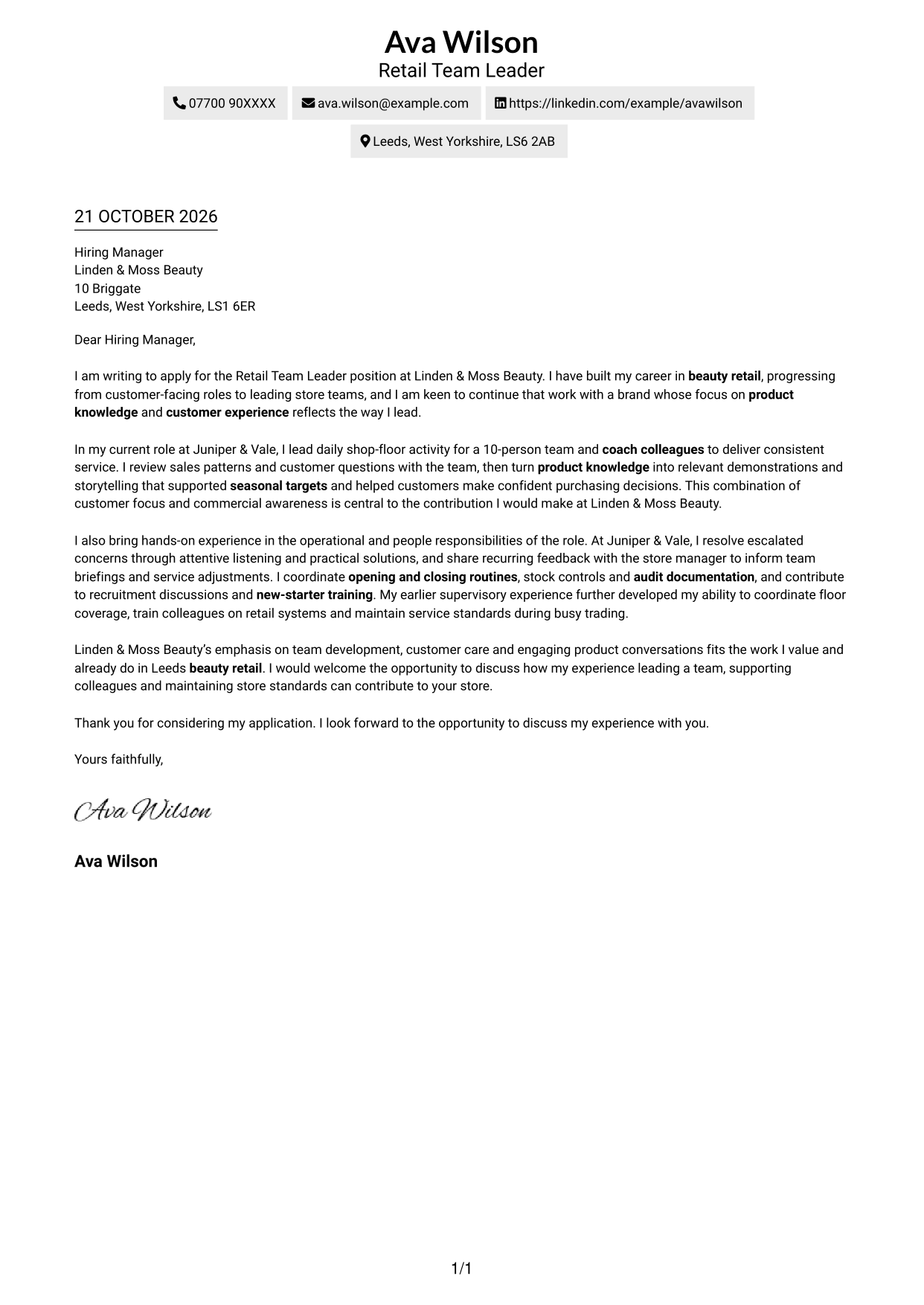 Cover letter example — page 1