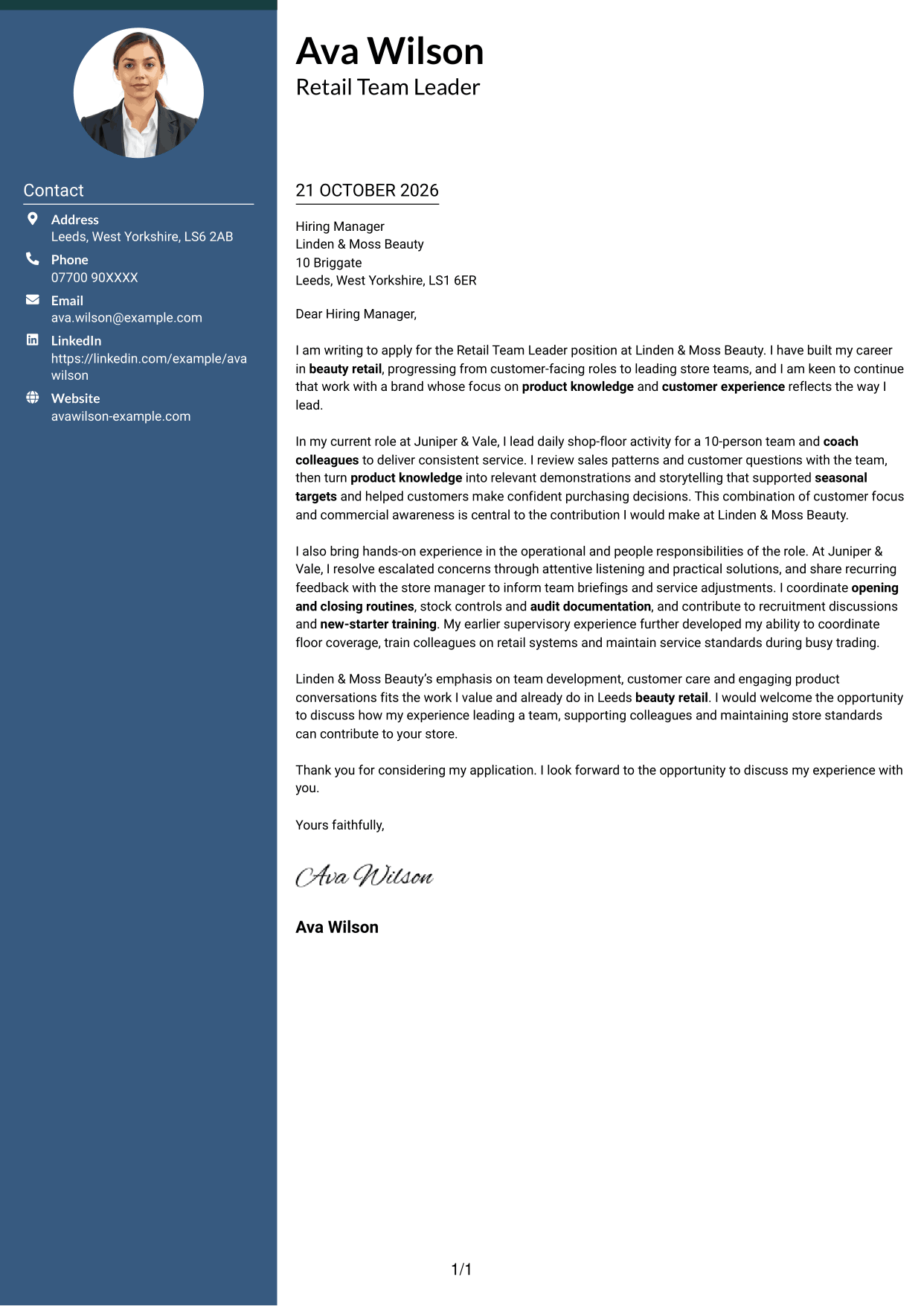 Cover letter example — page 1