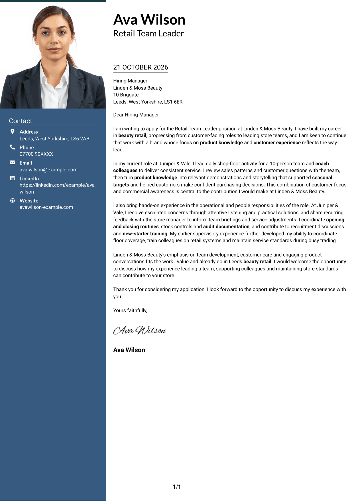 Cover letter example — page 1