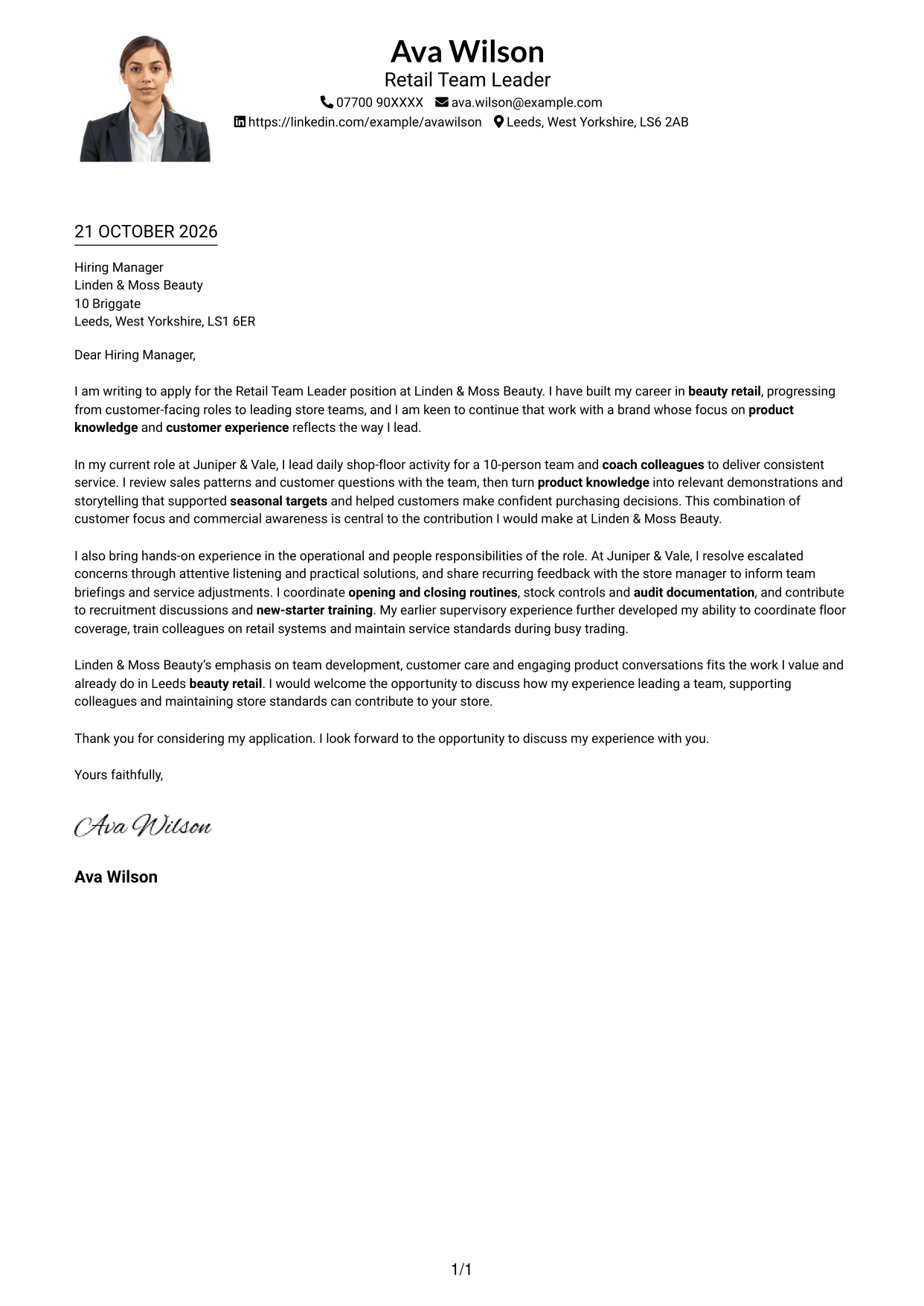 Cover letter example — page 1