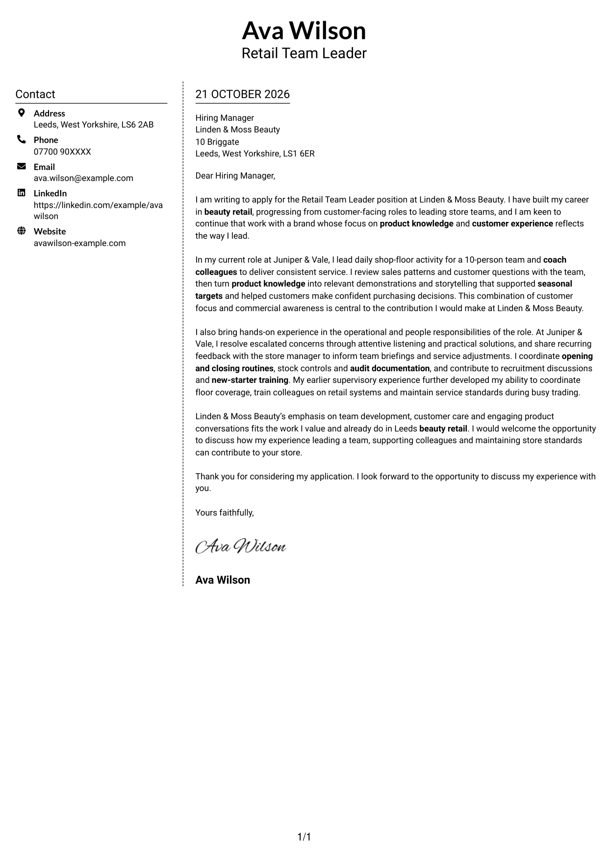 Cover letter example — page 1