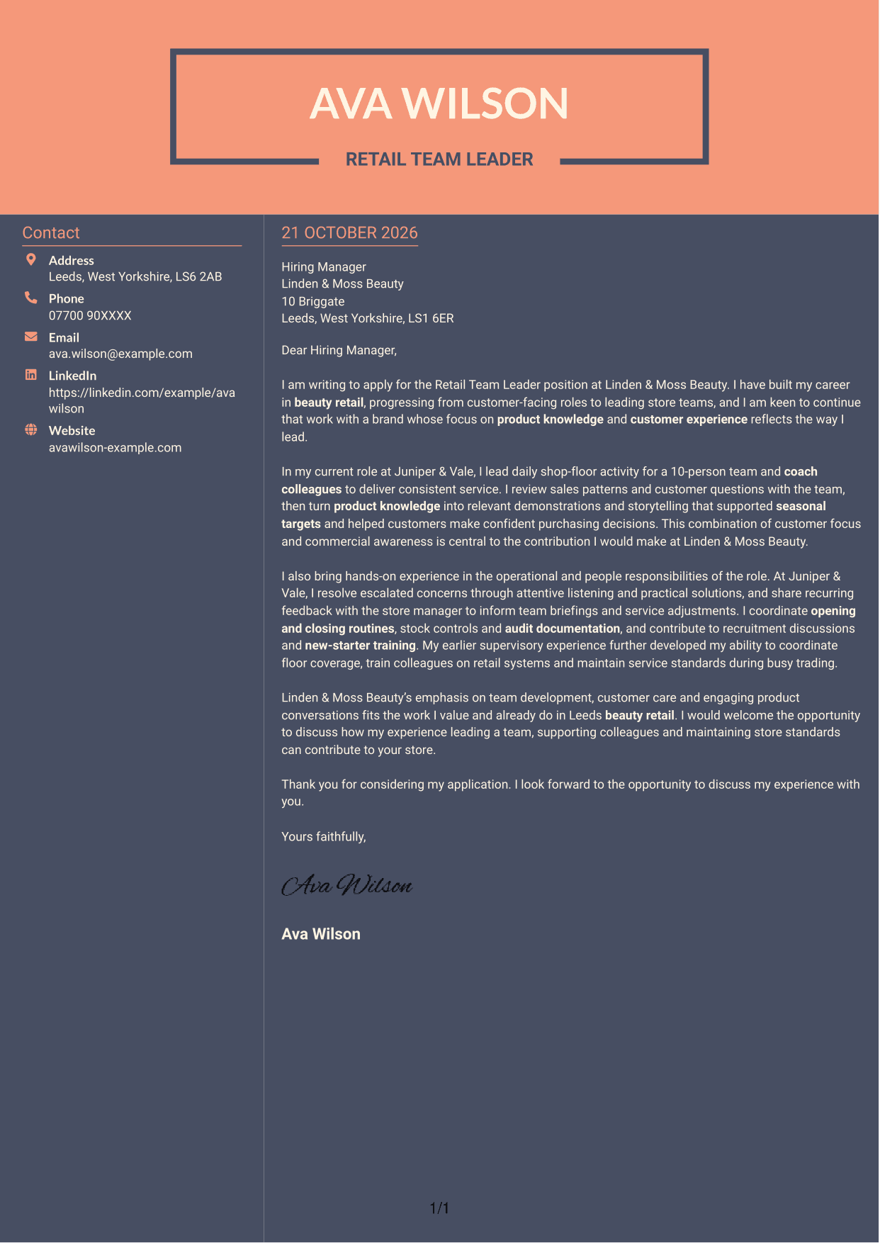 Cover letter example — page 1