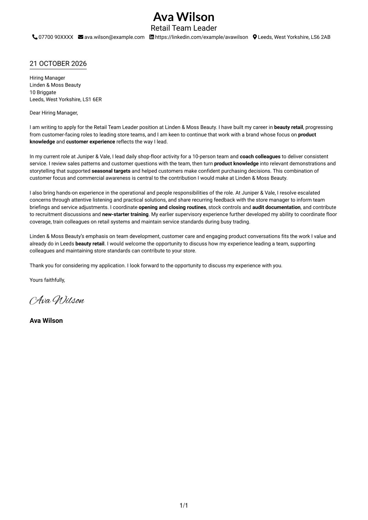 Cover letter example — page 1