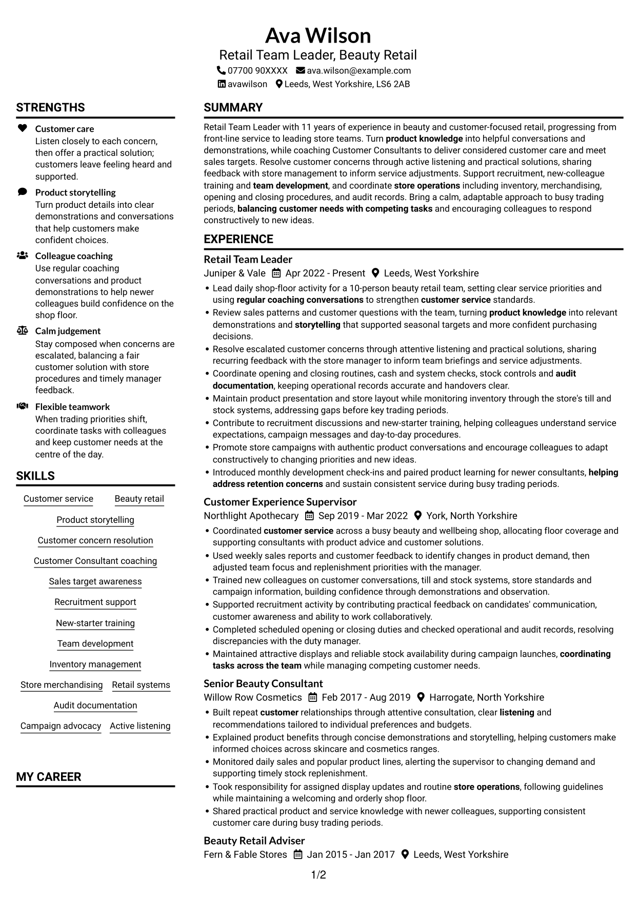 CV example — page 1