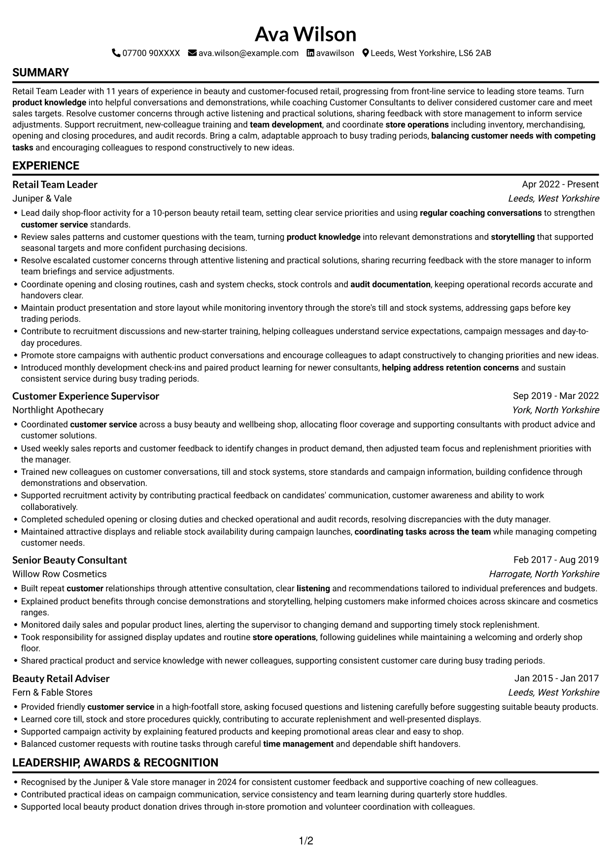 CV example — page 1