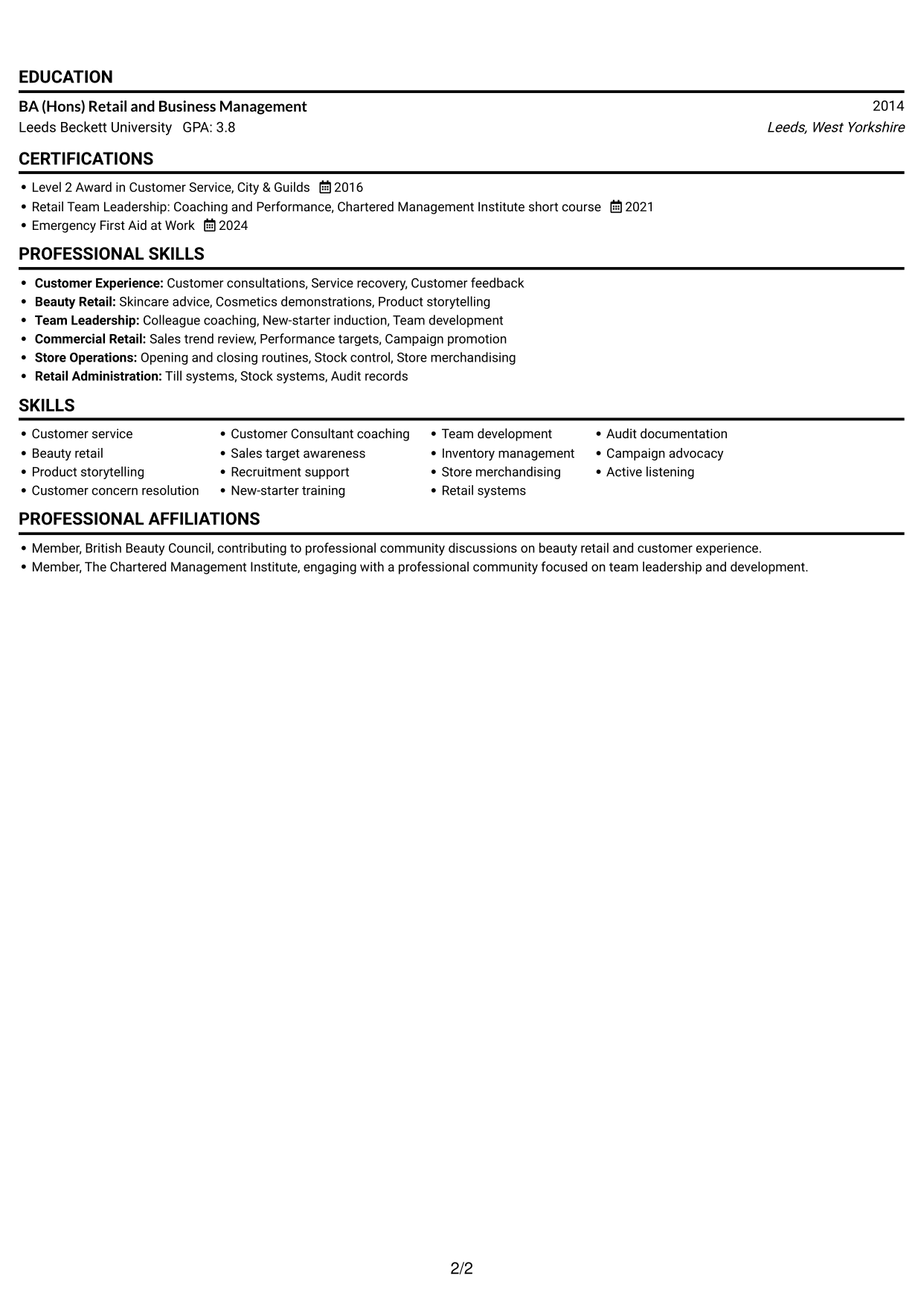 CV example — page 2