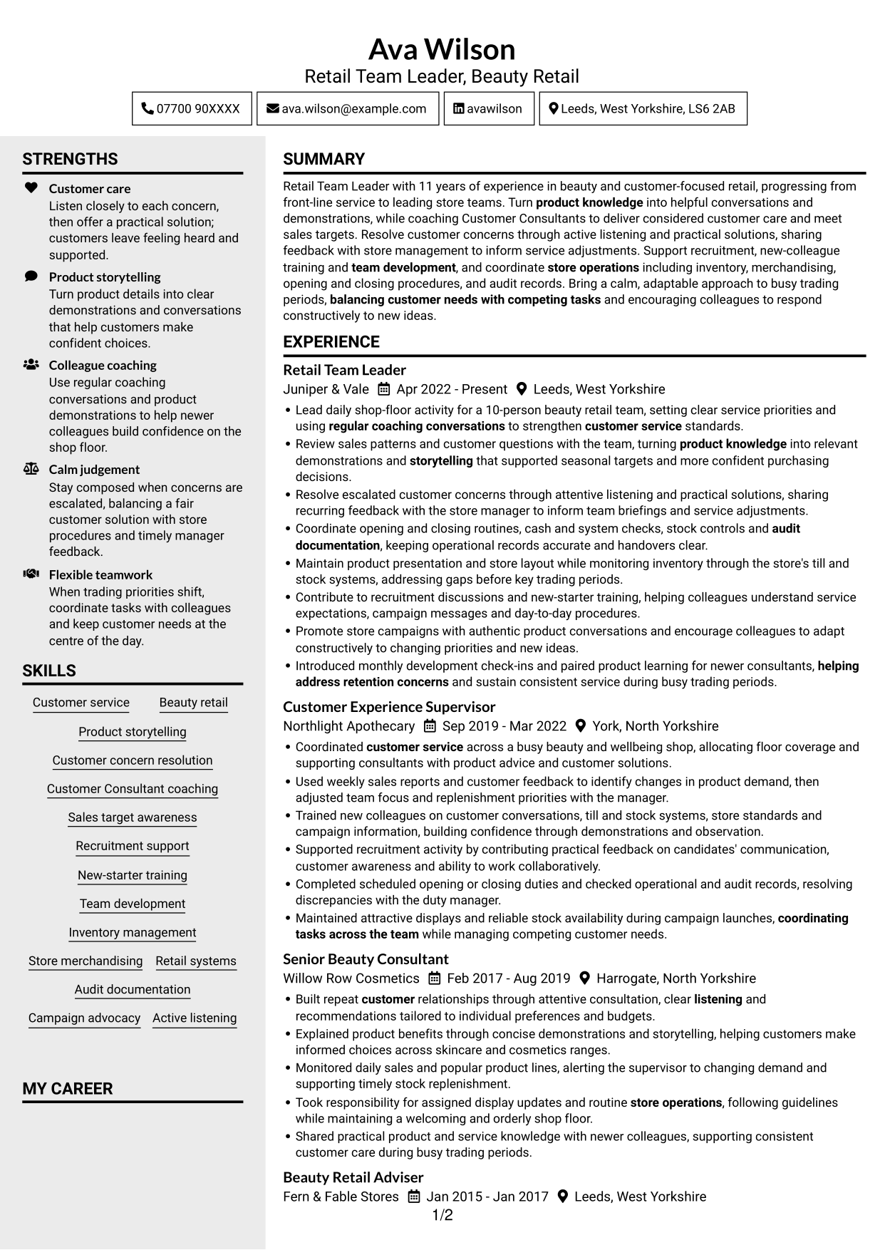 CV example — page 1