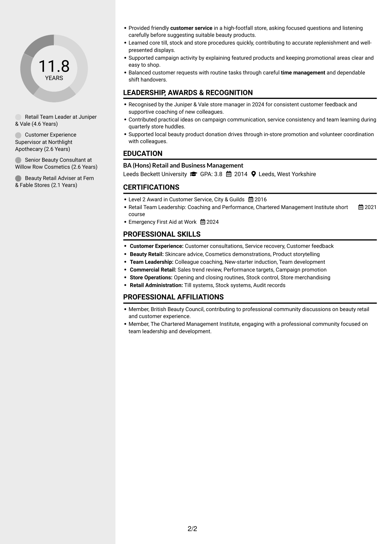 CV example — page 2