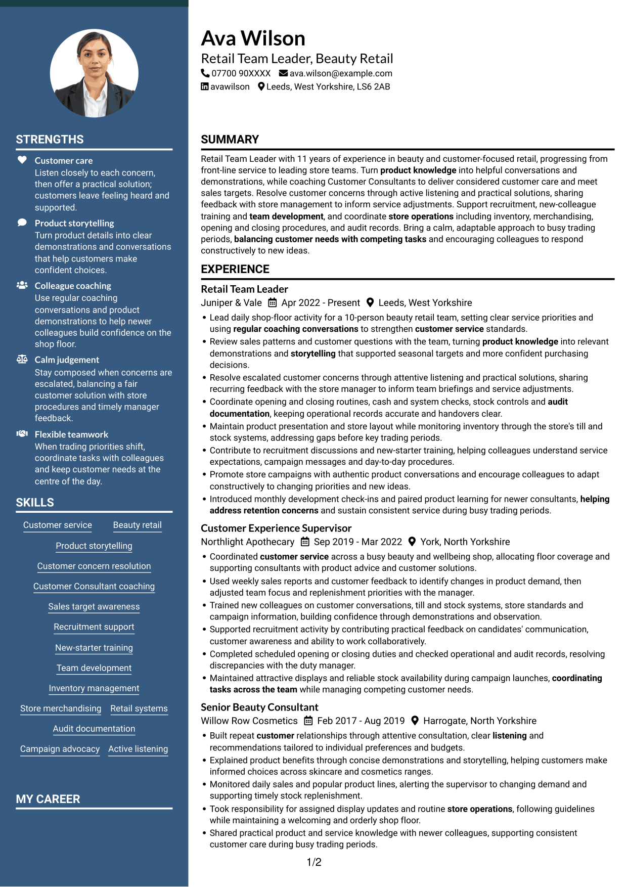 CV example — page 1