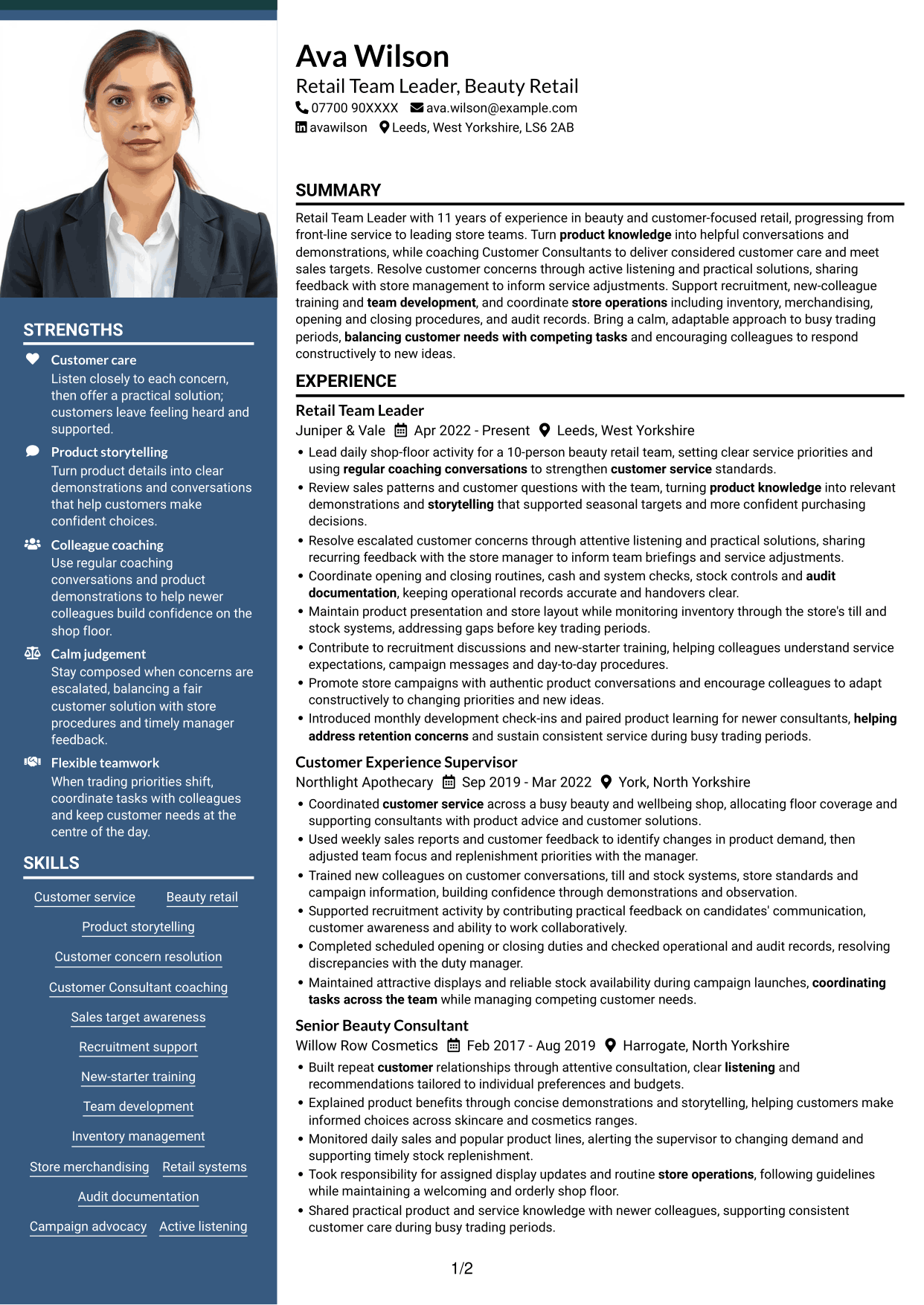 CV example — page 1