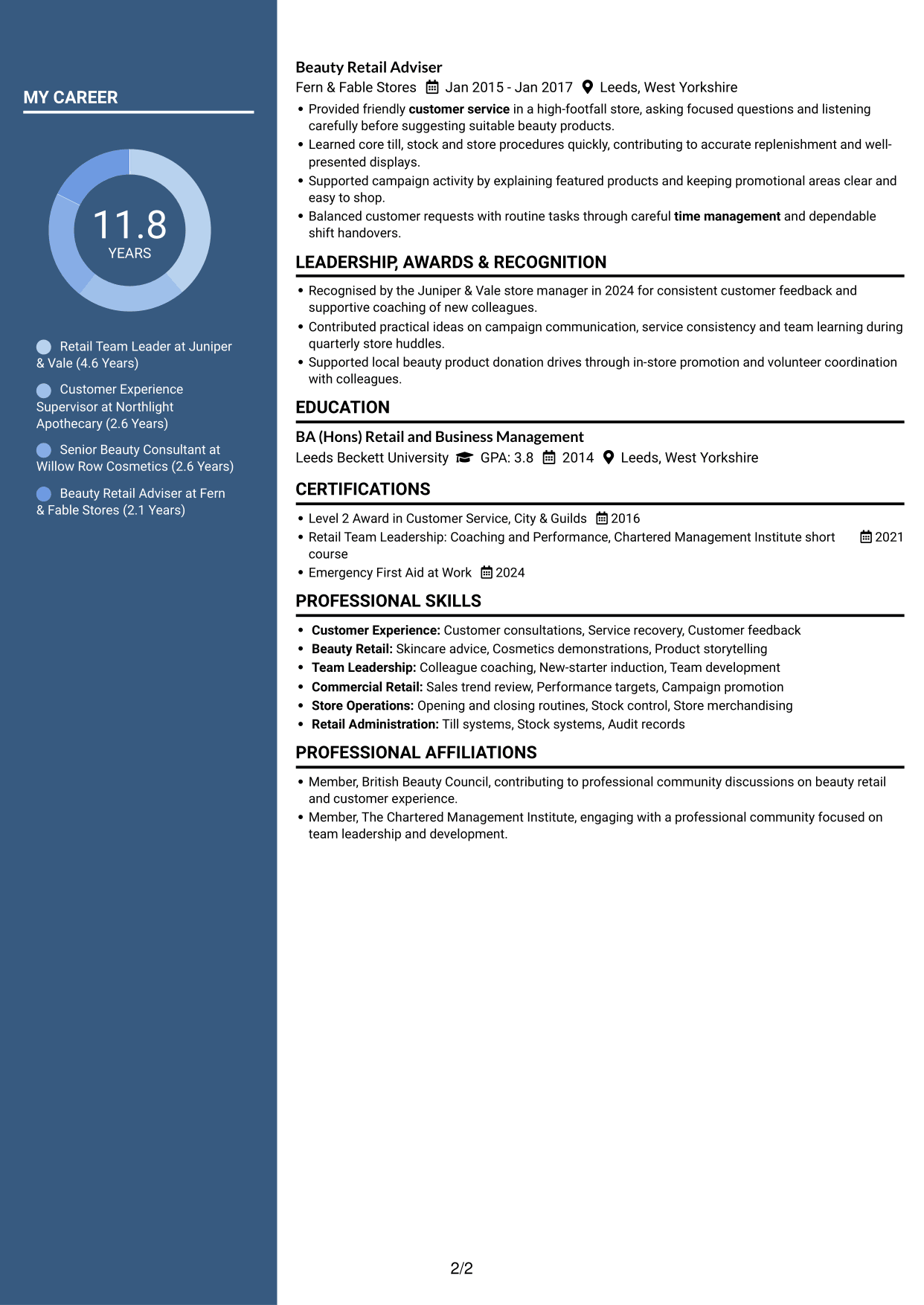 CV example — page 2