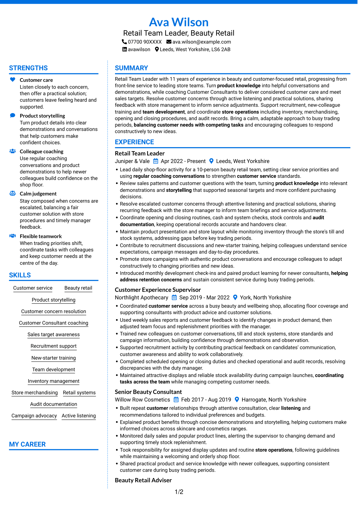 CV example — page 1