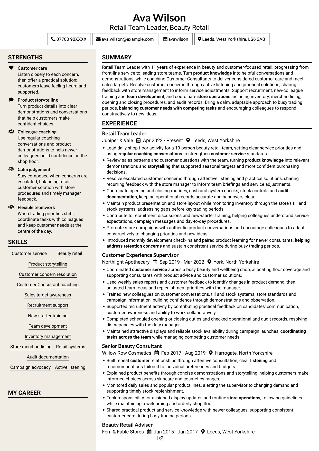 CV example — page 1