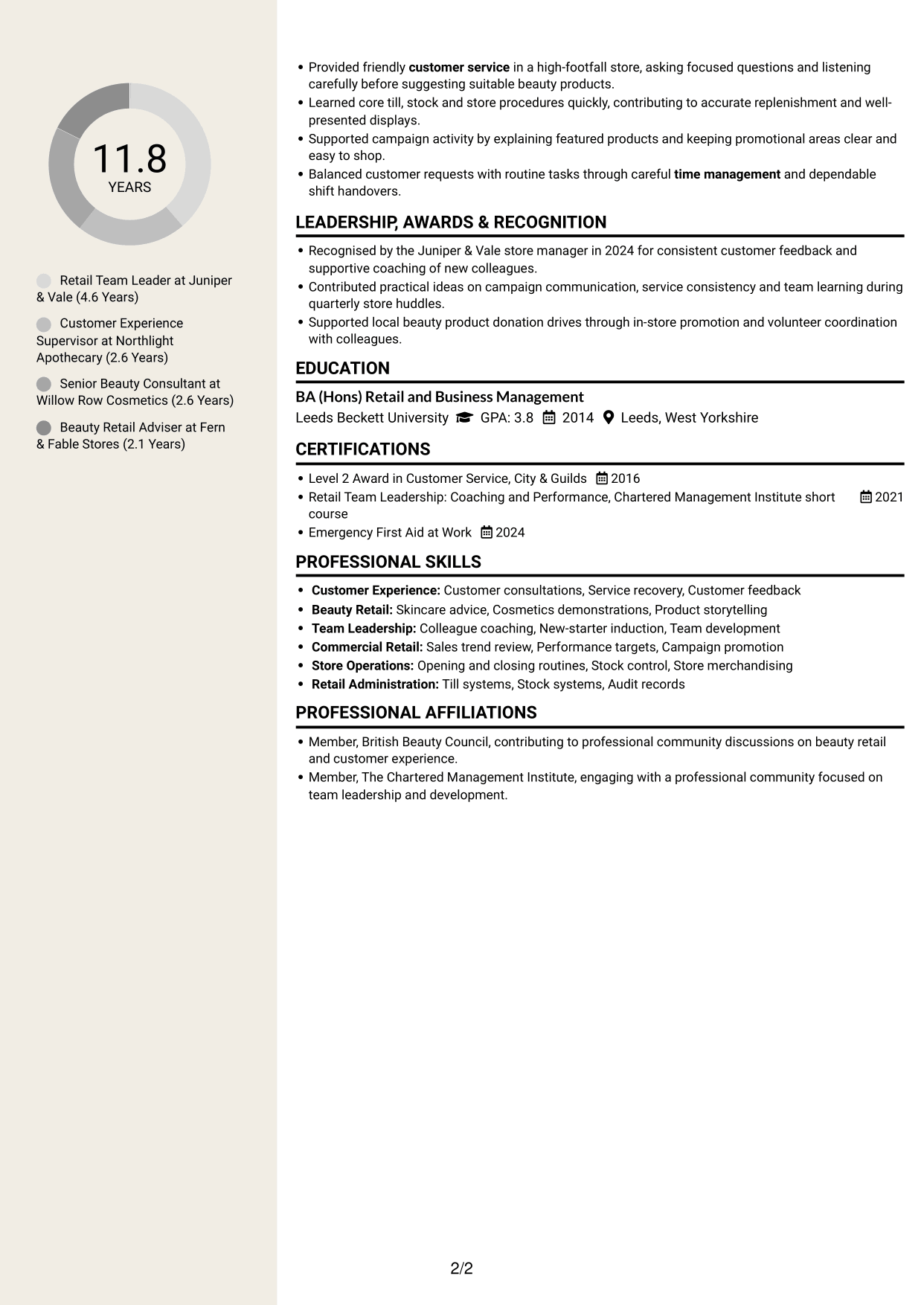 CV example — page 2