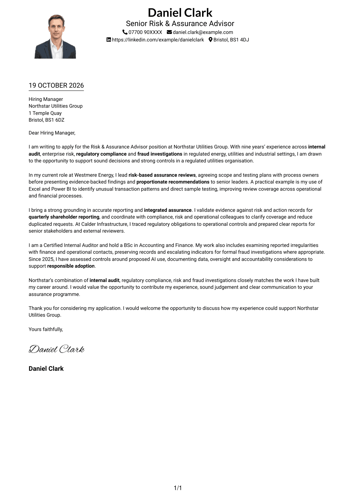 Cover letter example — page 1