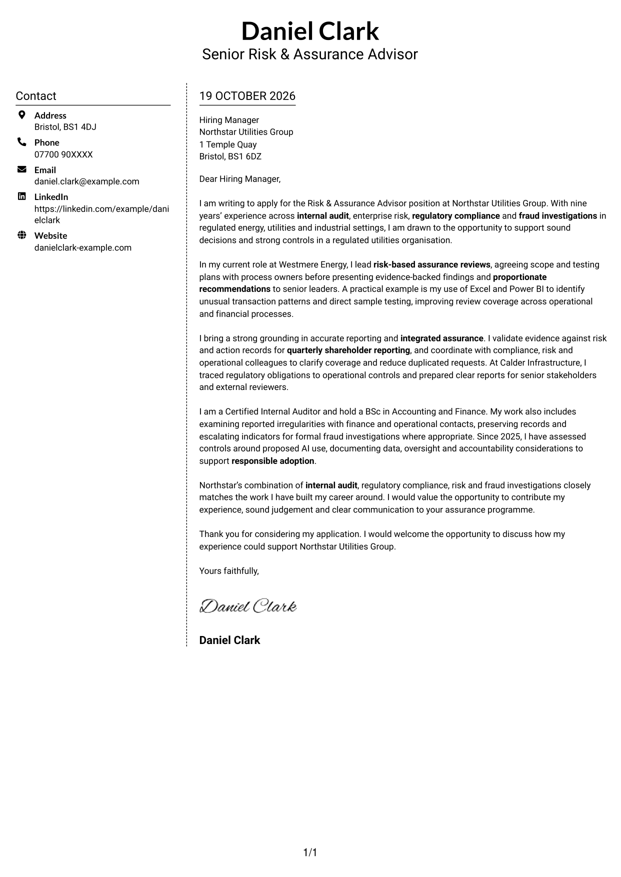 Cover letter example — page 1