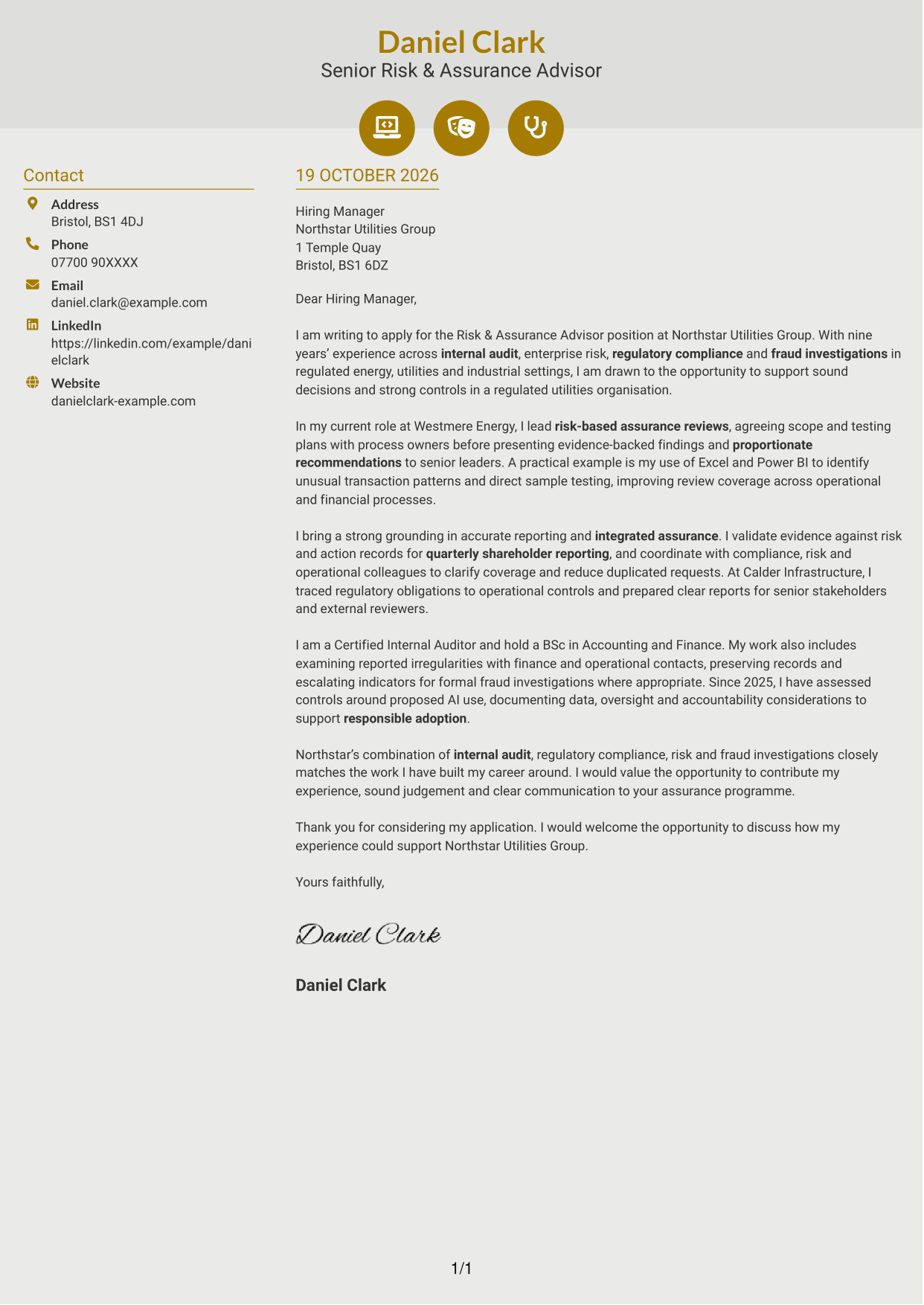 Cover letter example — page 1