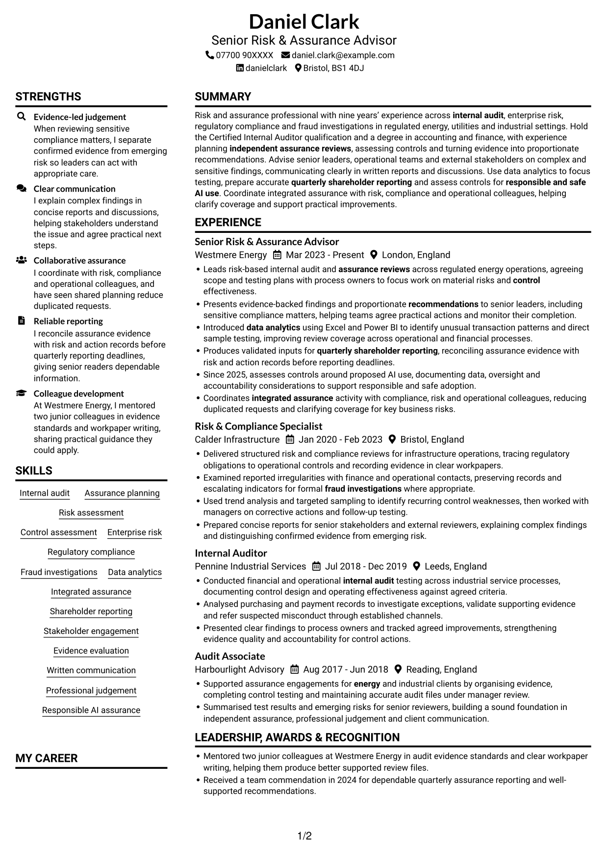 CV example — page 1