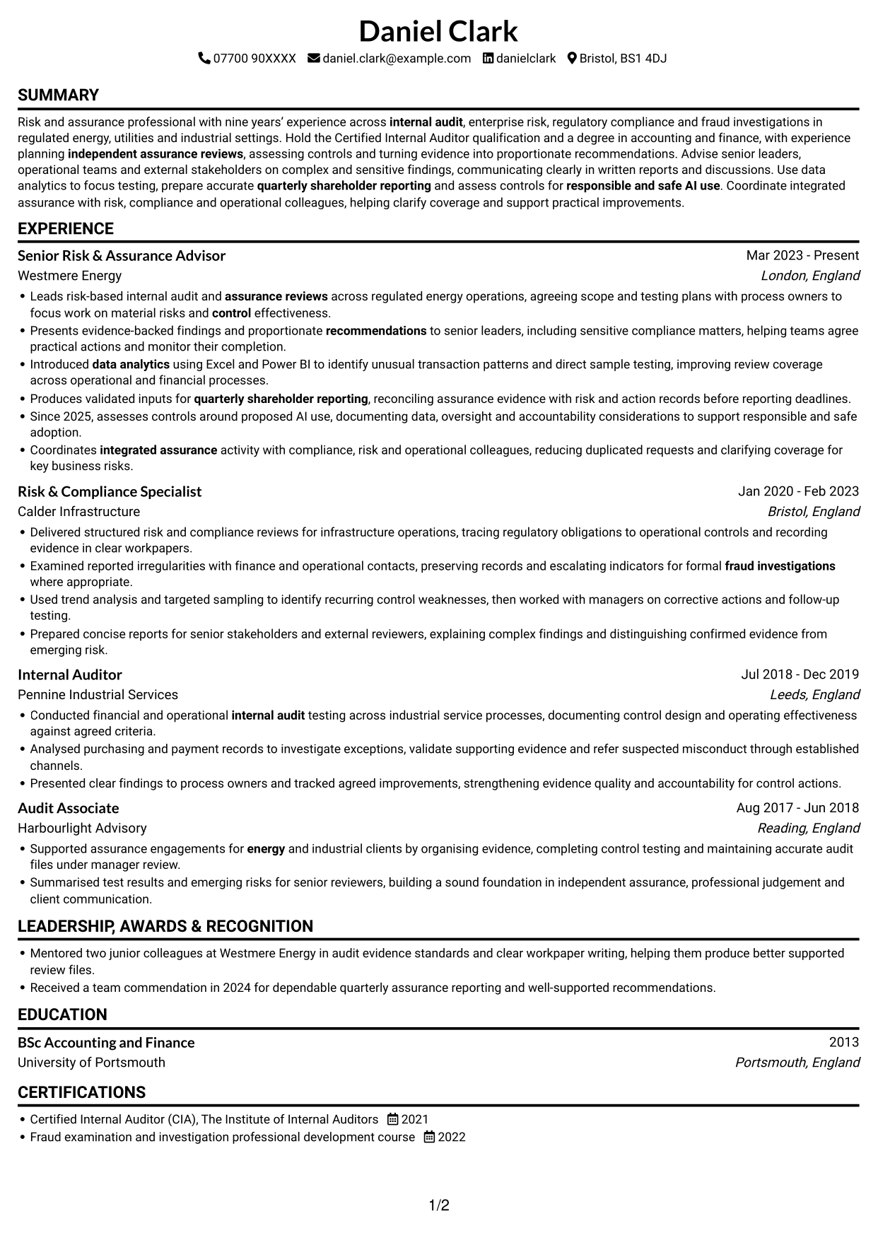 CV example — page 1