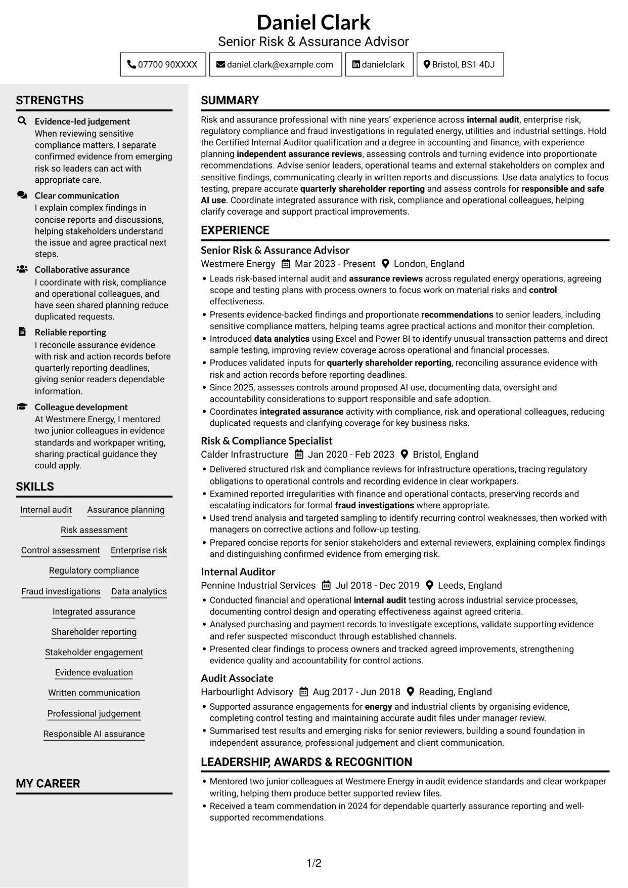 CV example — page 1