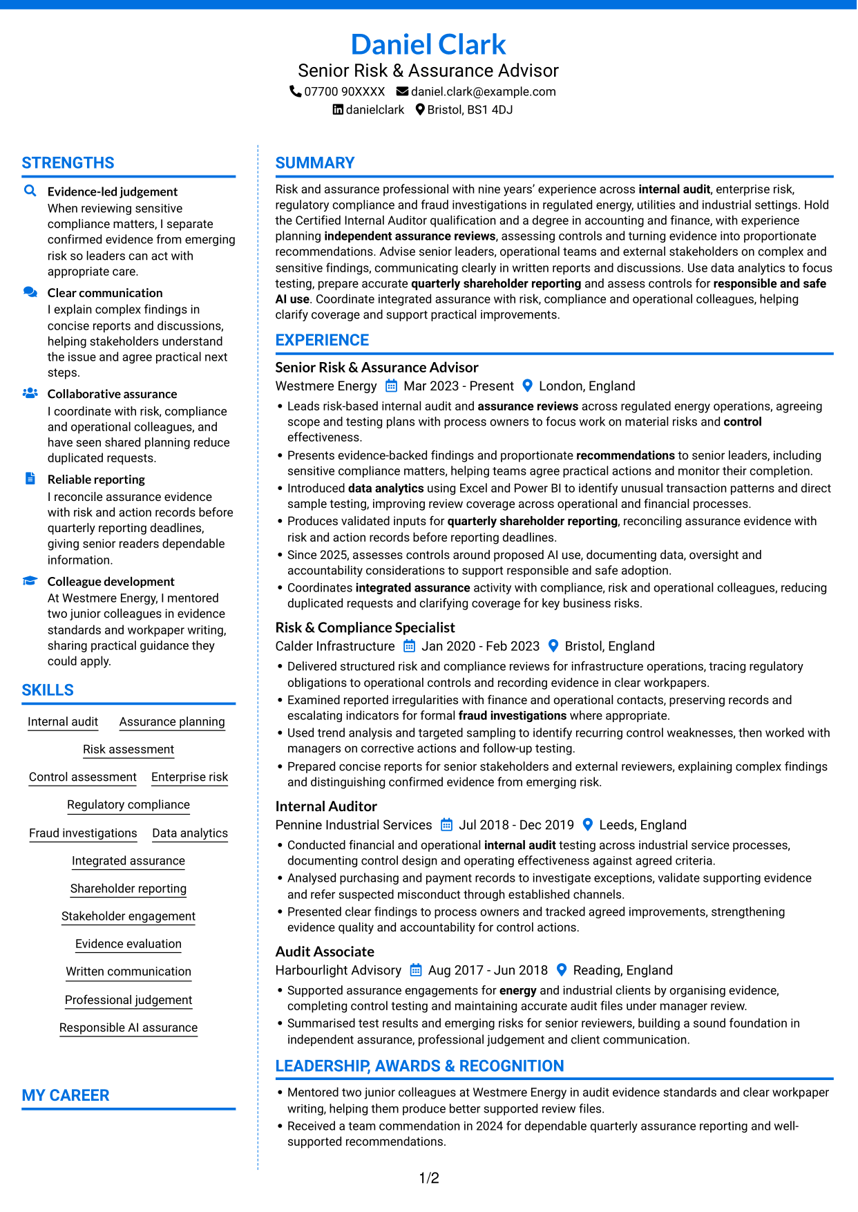CV example — page 1