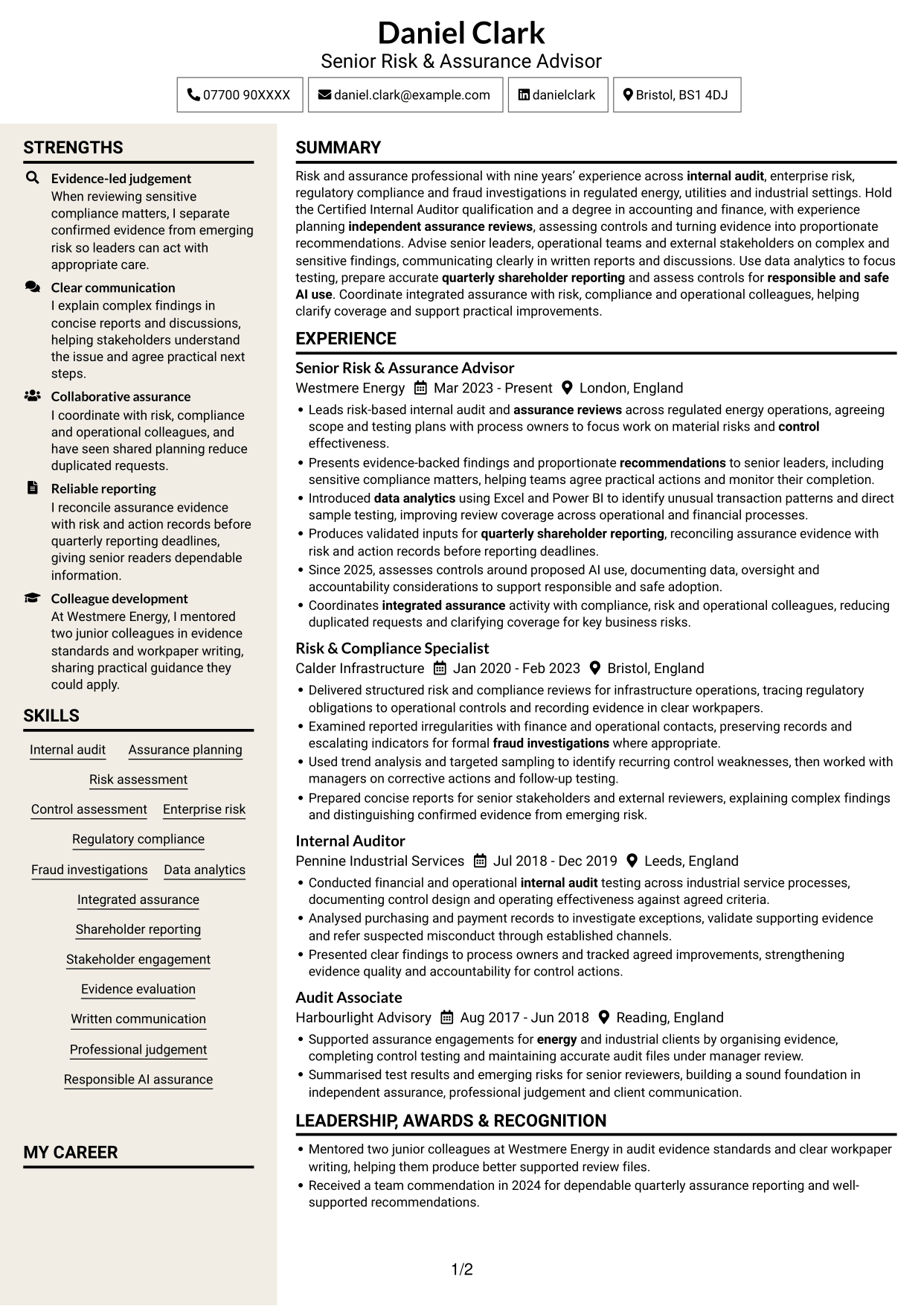 CV example — page 1
