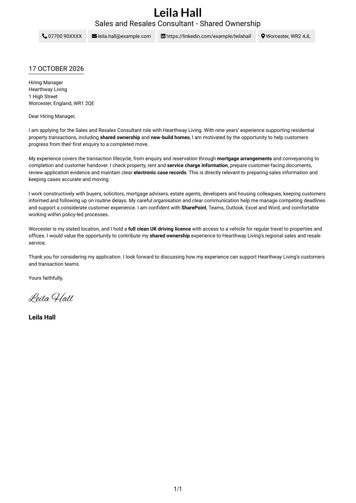 Cover letter example — page 1