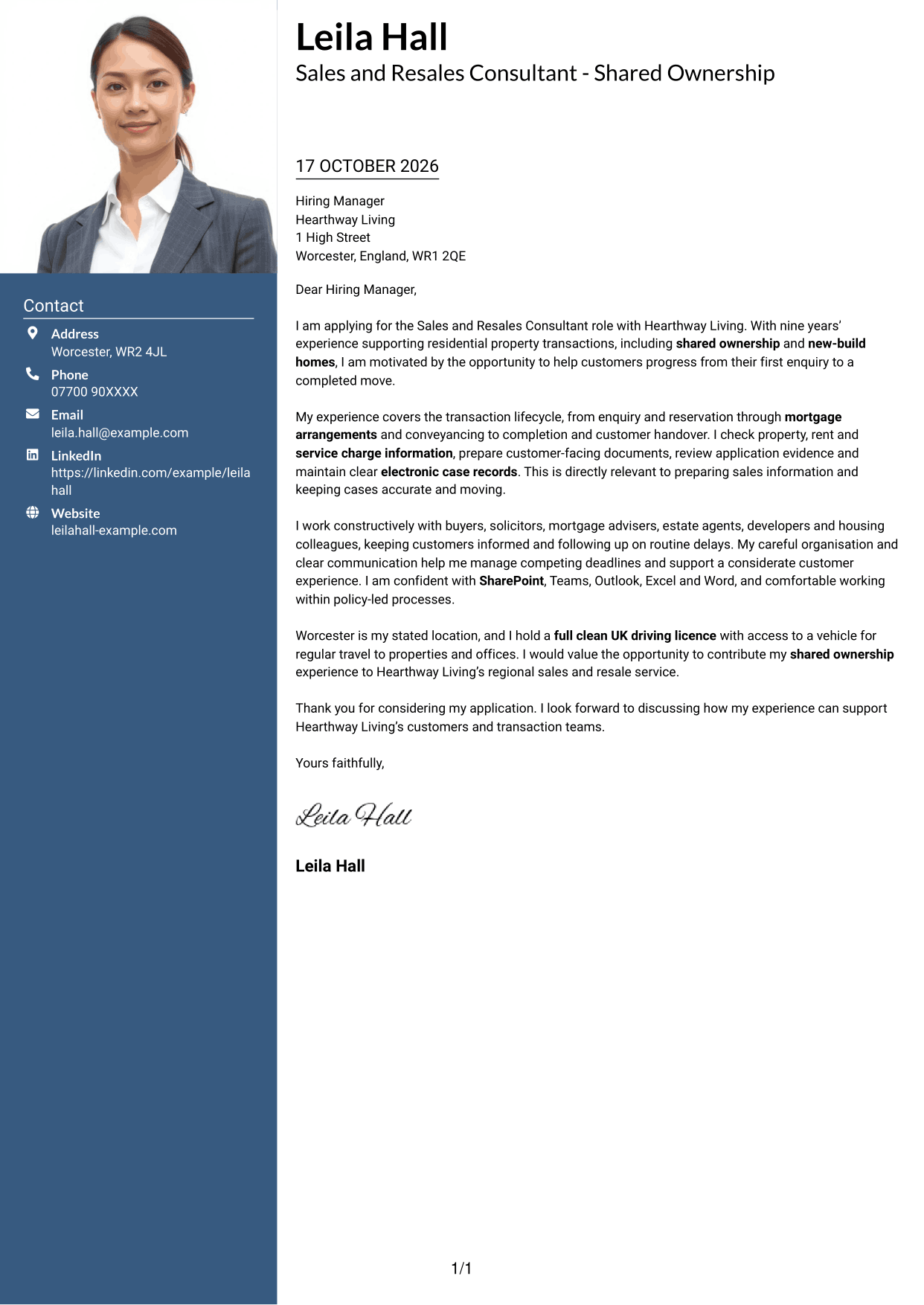 Cover letter example — page 1