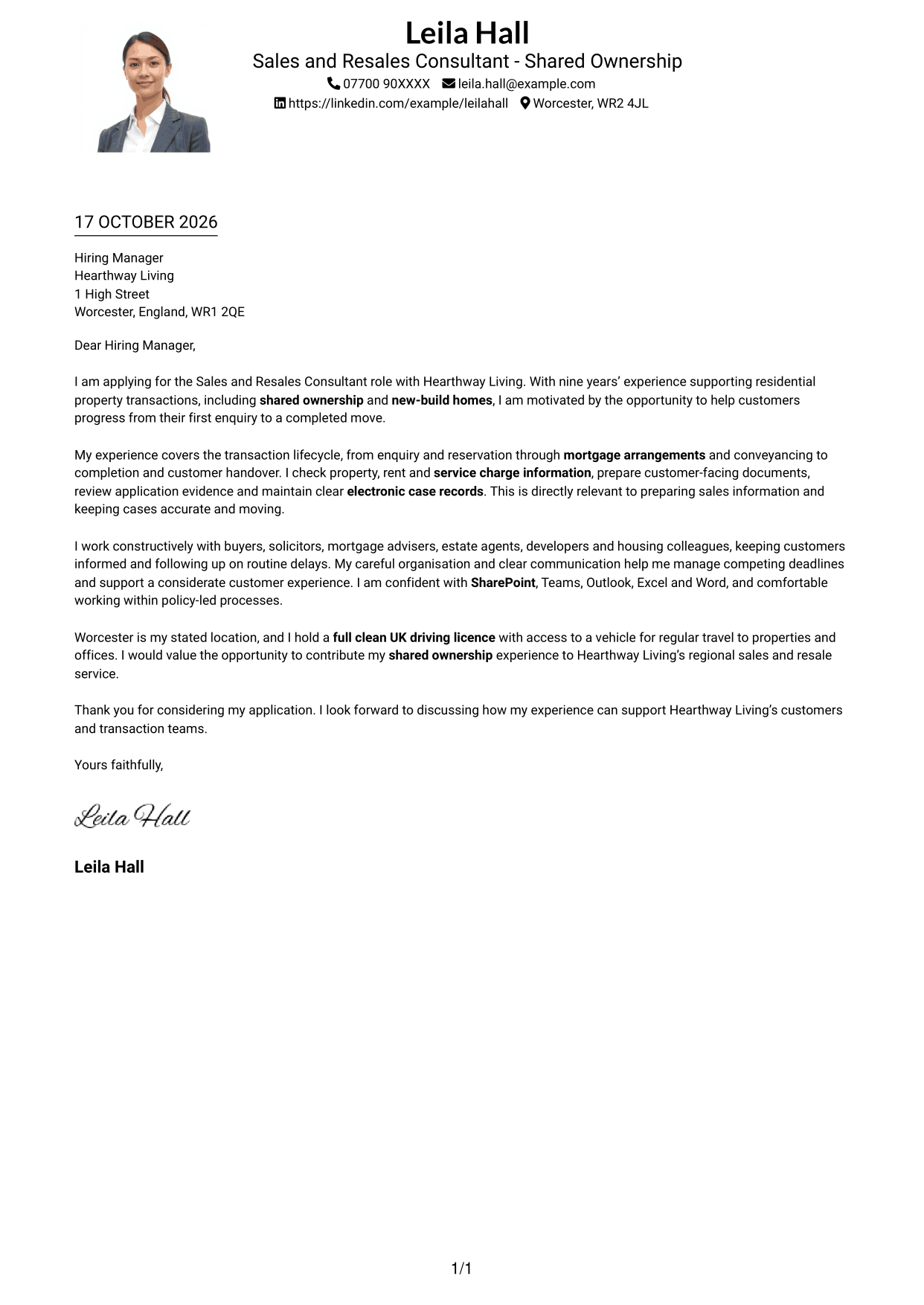 Cover letter example — page 1