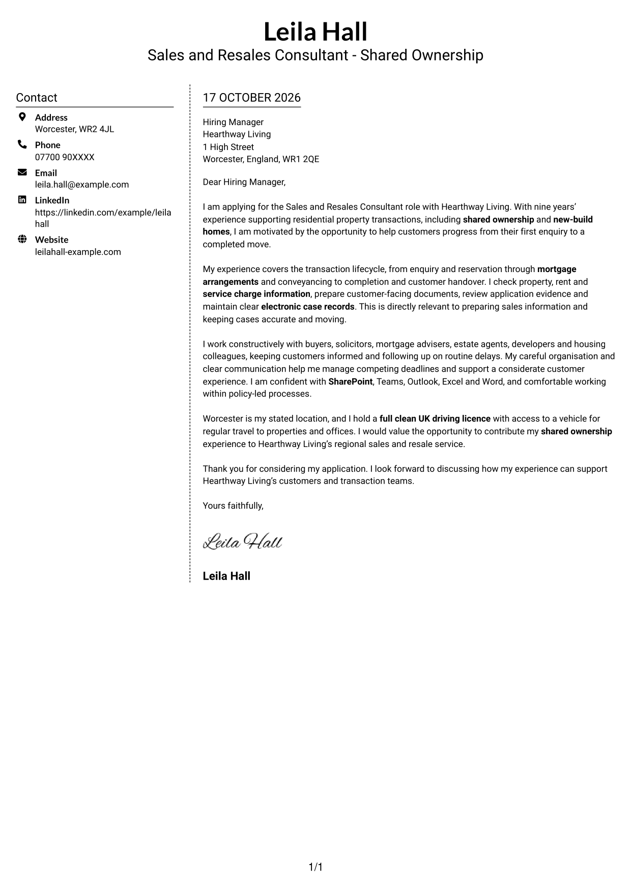 Cover letter example — page 1