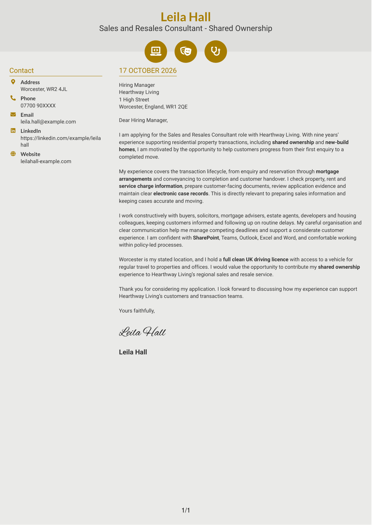 Cover letter example — page 1