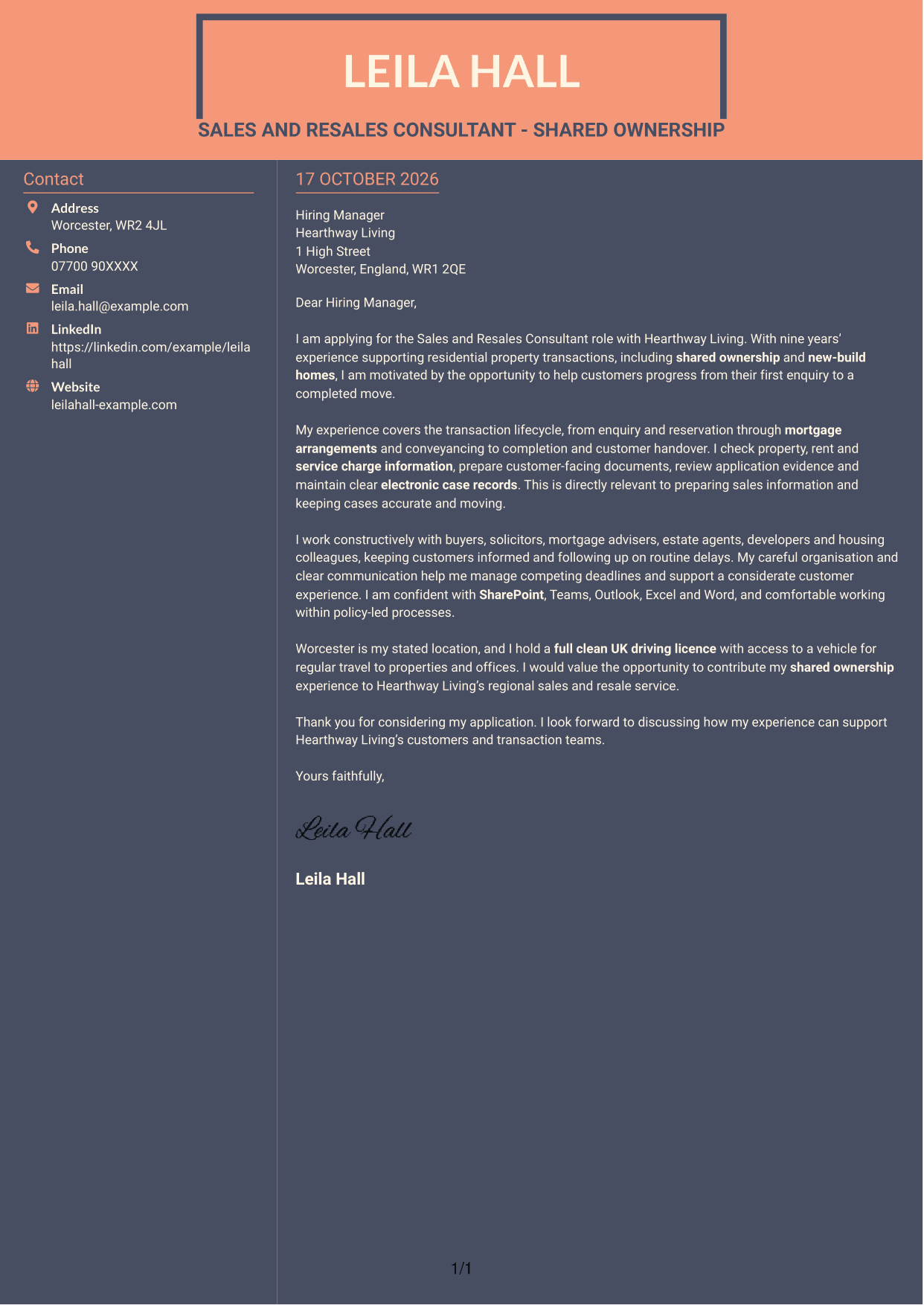 Cover letter example — page 1