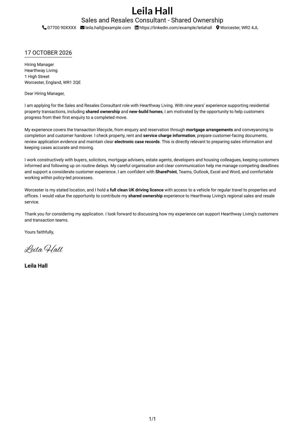 Cover letter example — page 1