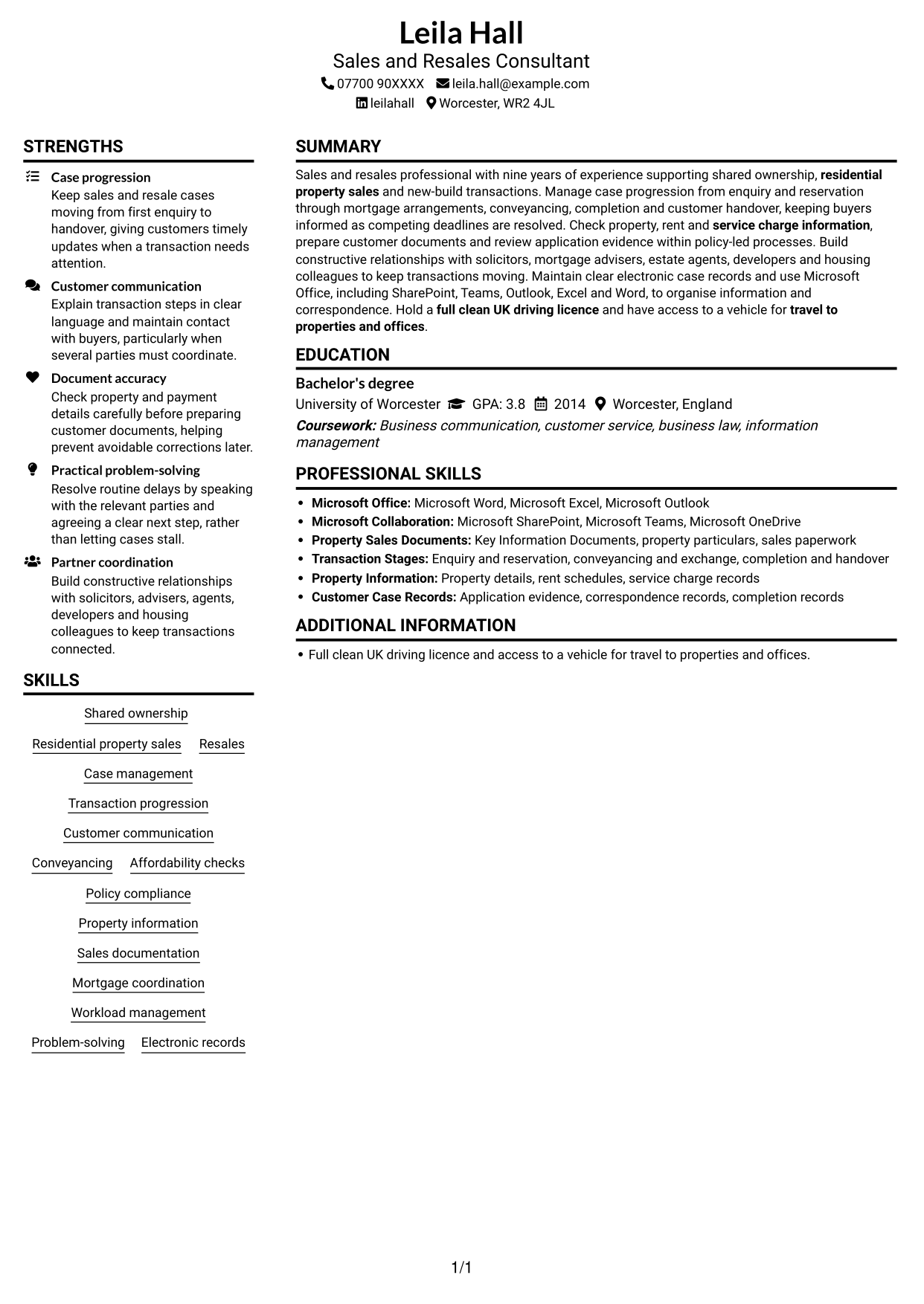 CV example — page 1