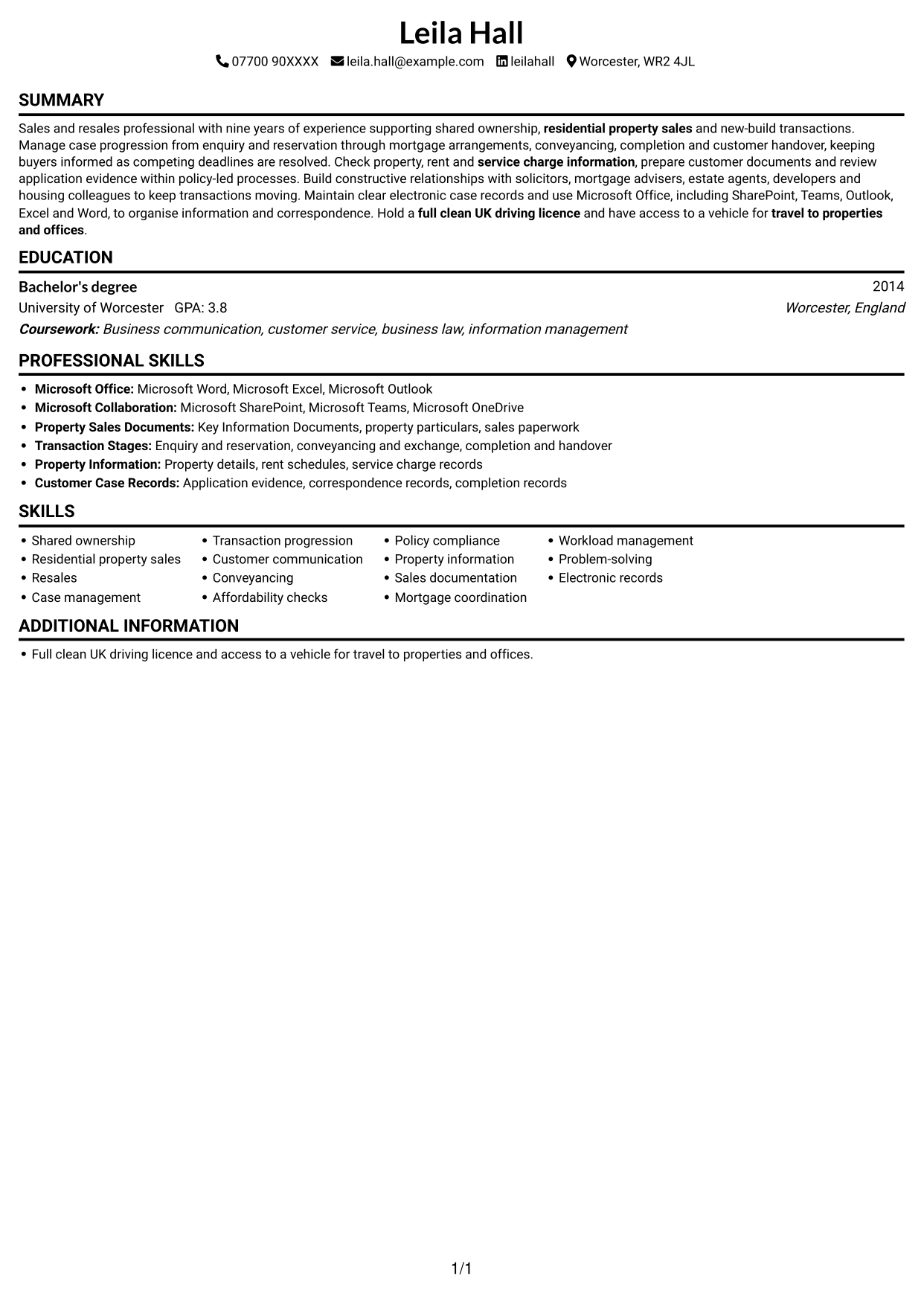 CV example — page 1