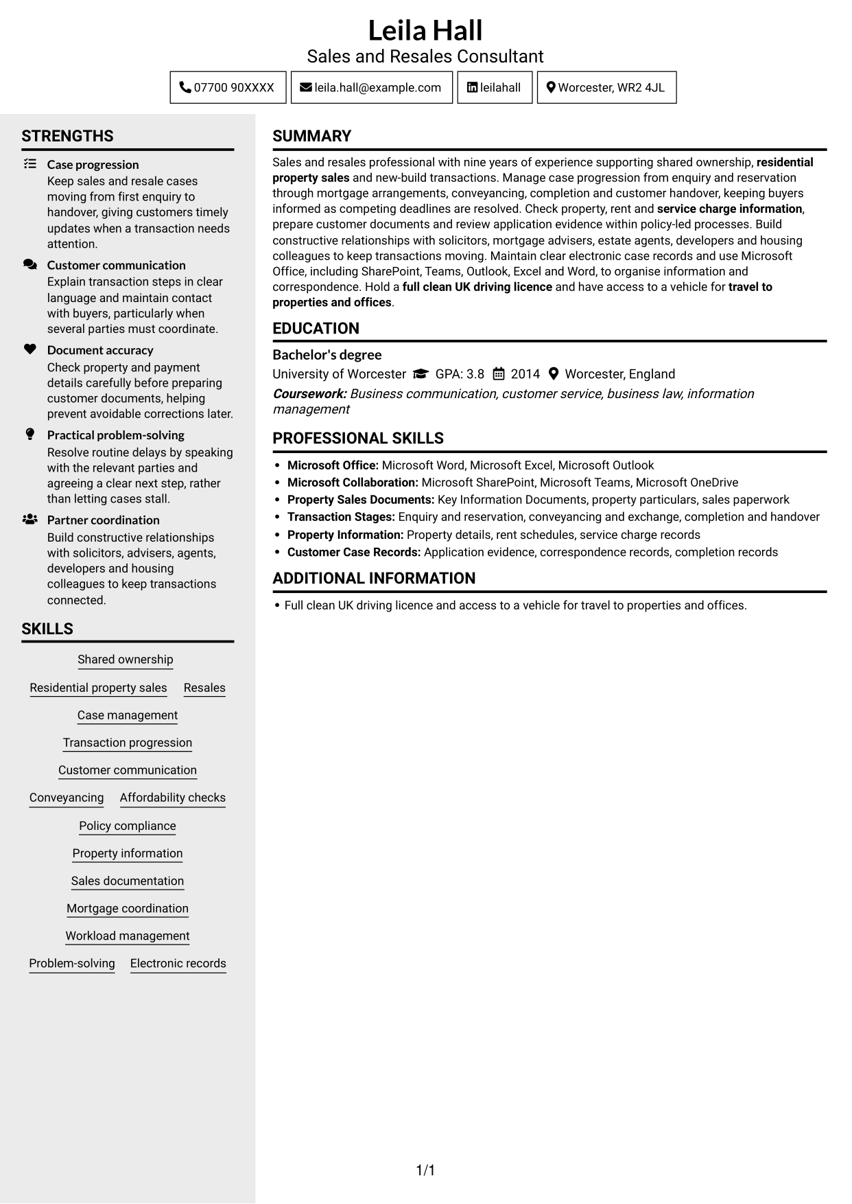 CV example — page 1