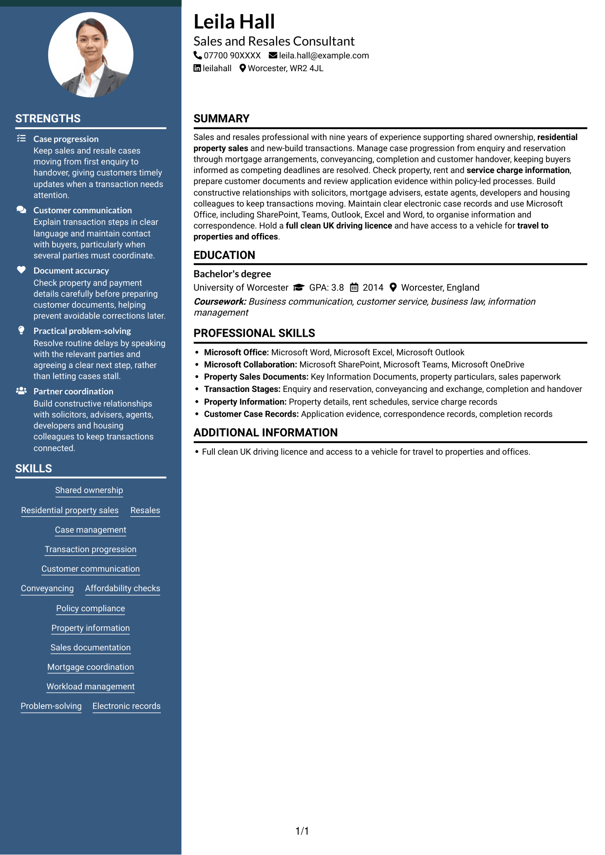 CV example — page 1