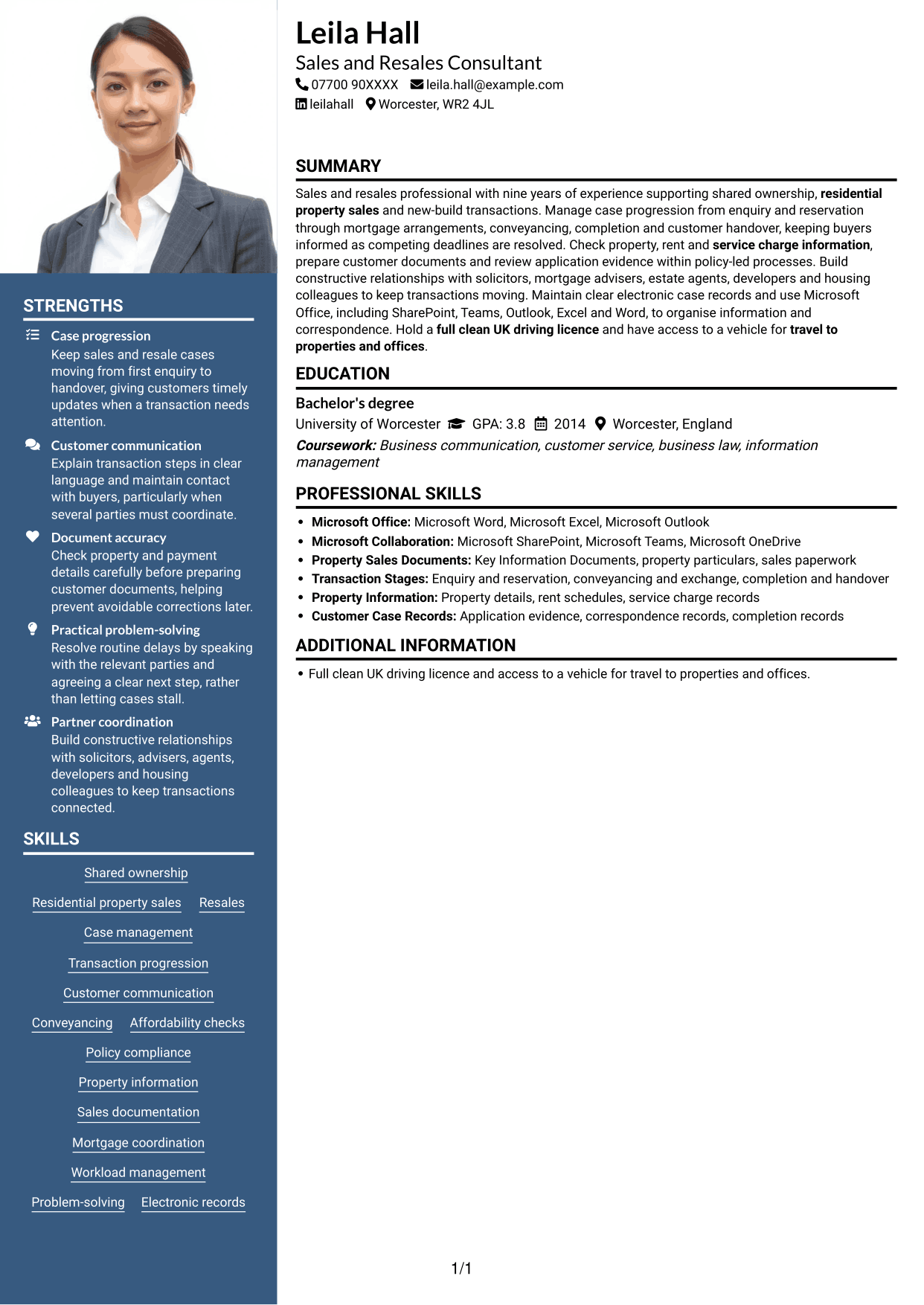 CV example — page 1