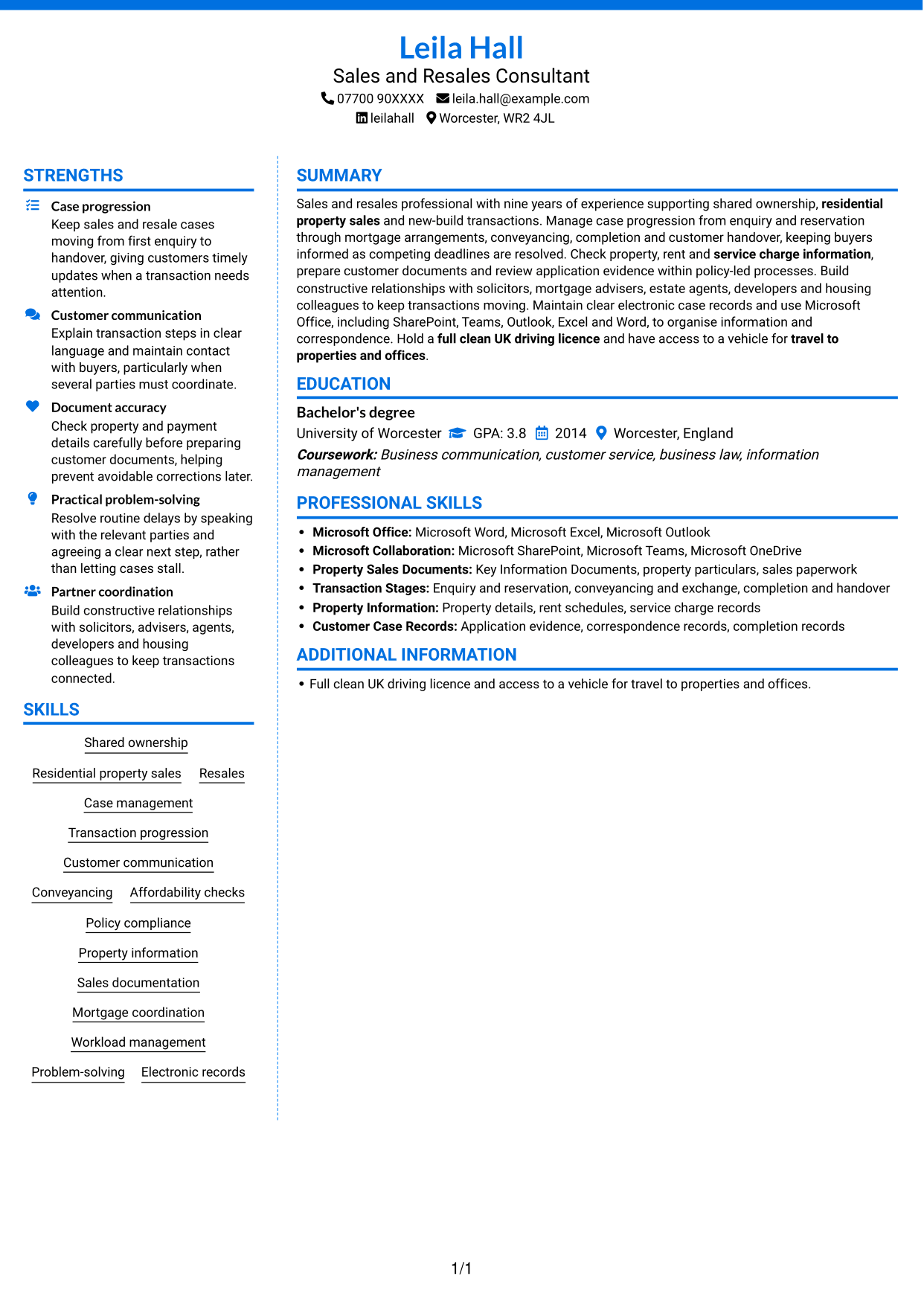 CV example — page 1