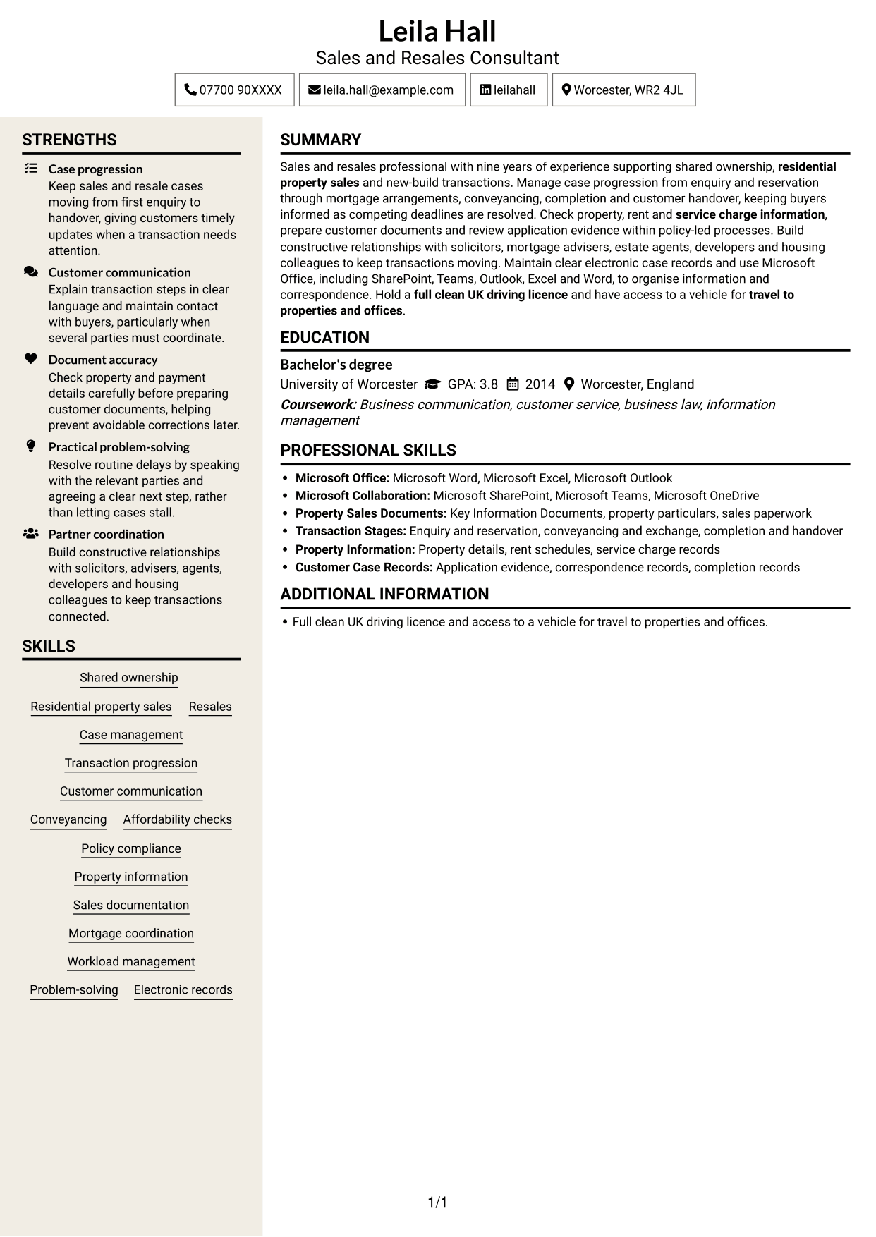 CV example — page 1