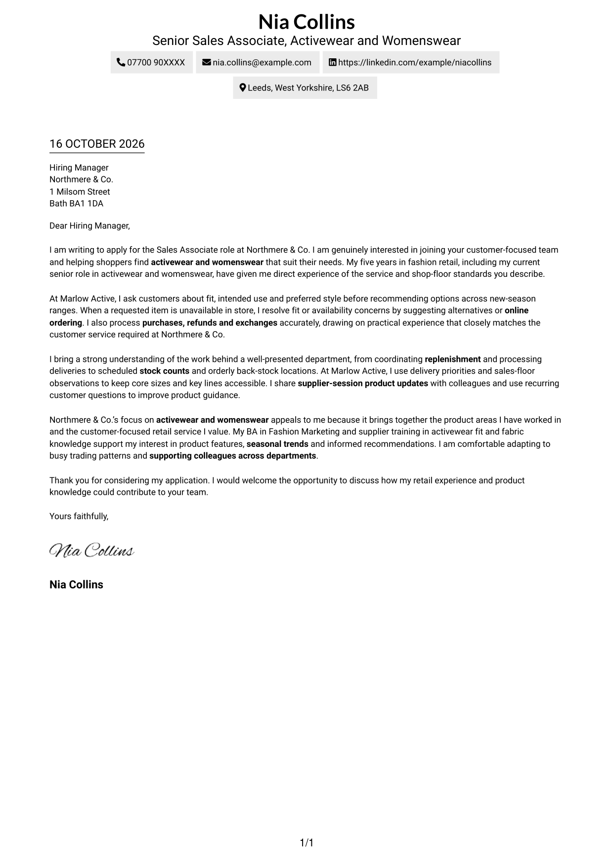 Cover letter example — page 1