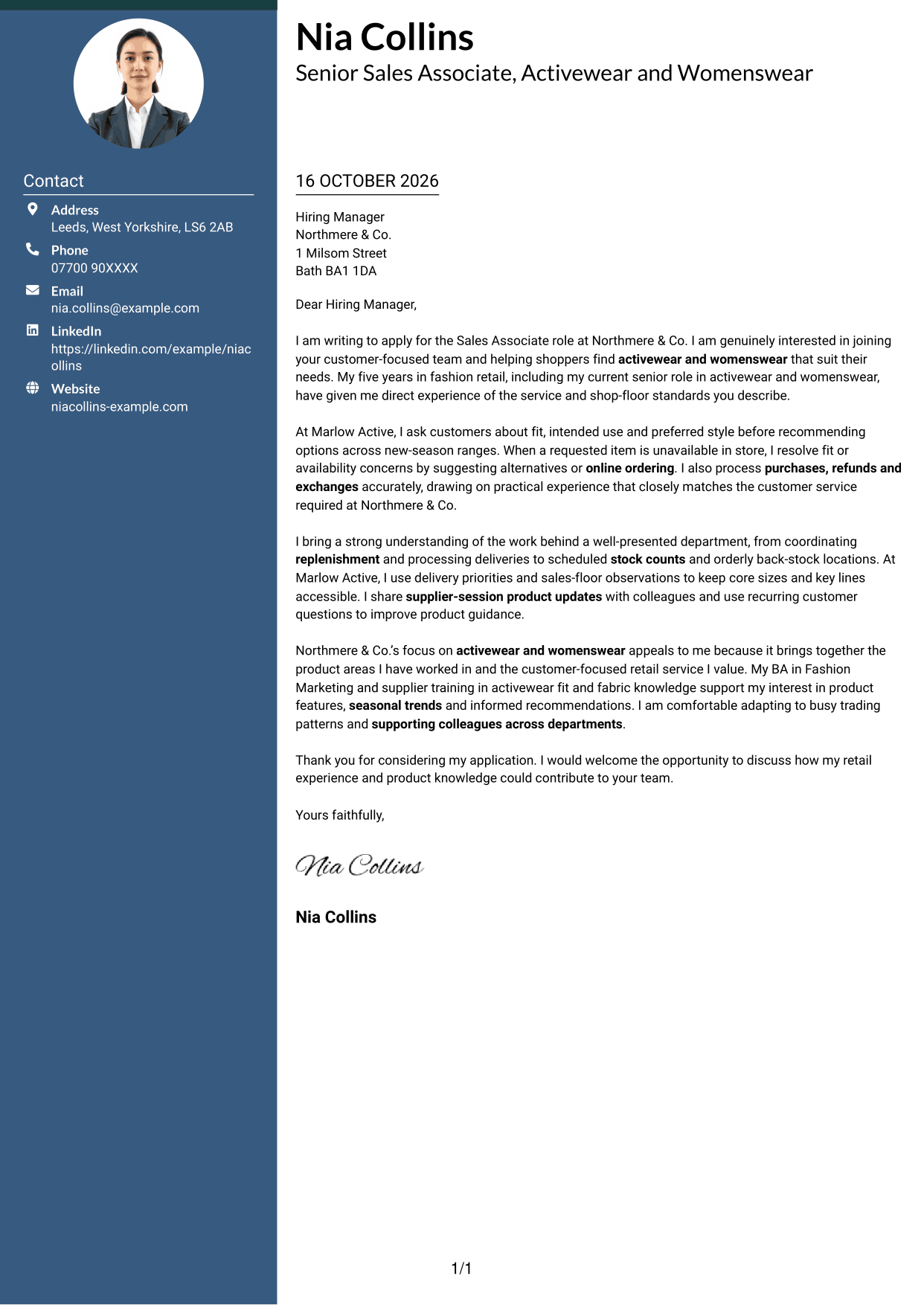 Cover letter example — page 1