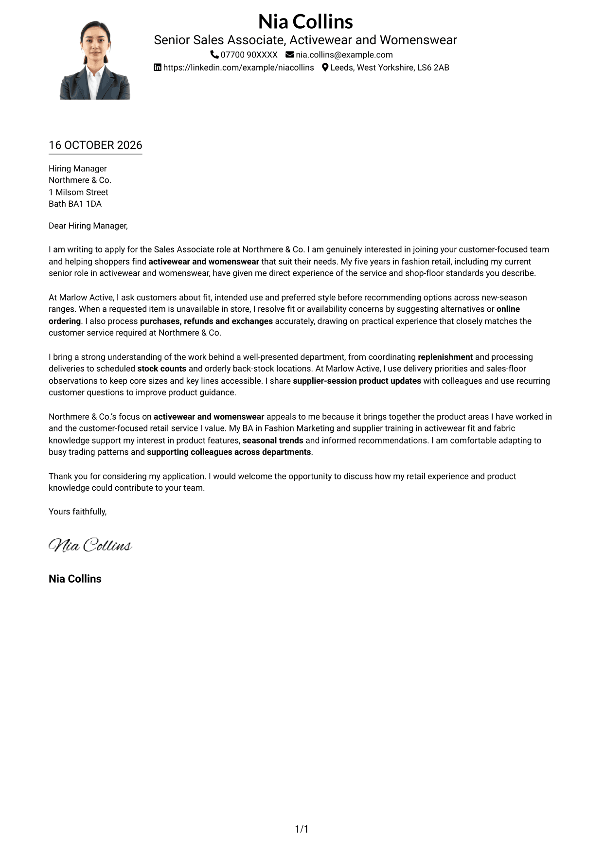 Cover letter example — page 1