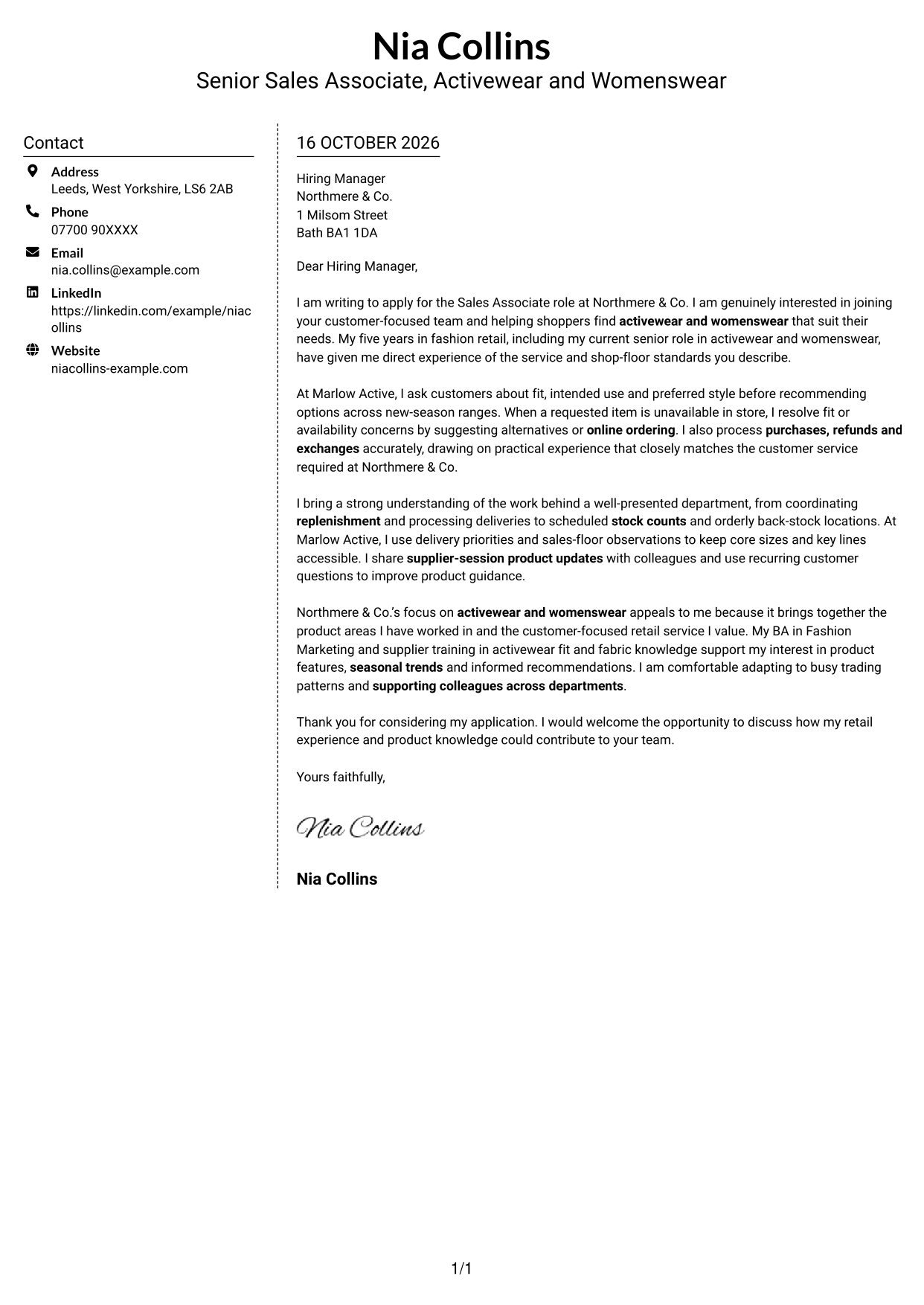 Cover letter example — page 1