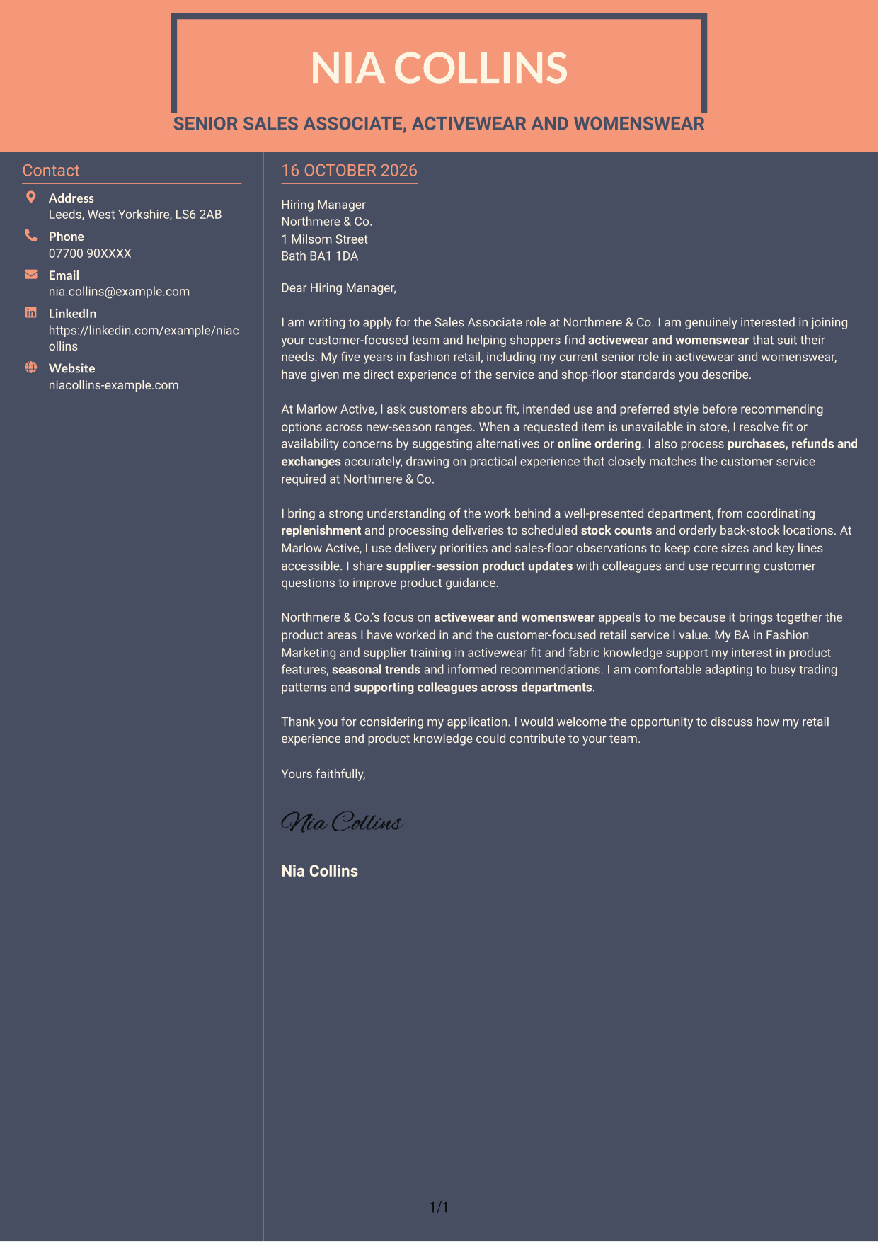 Cover letter example — page 1