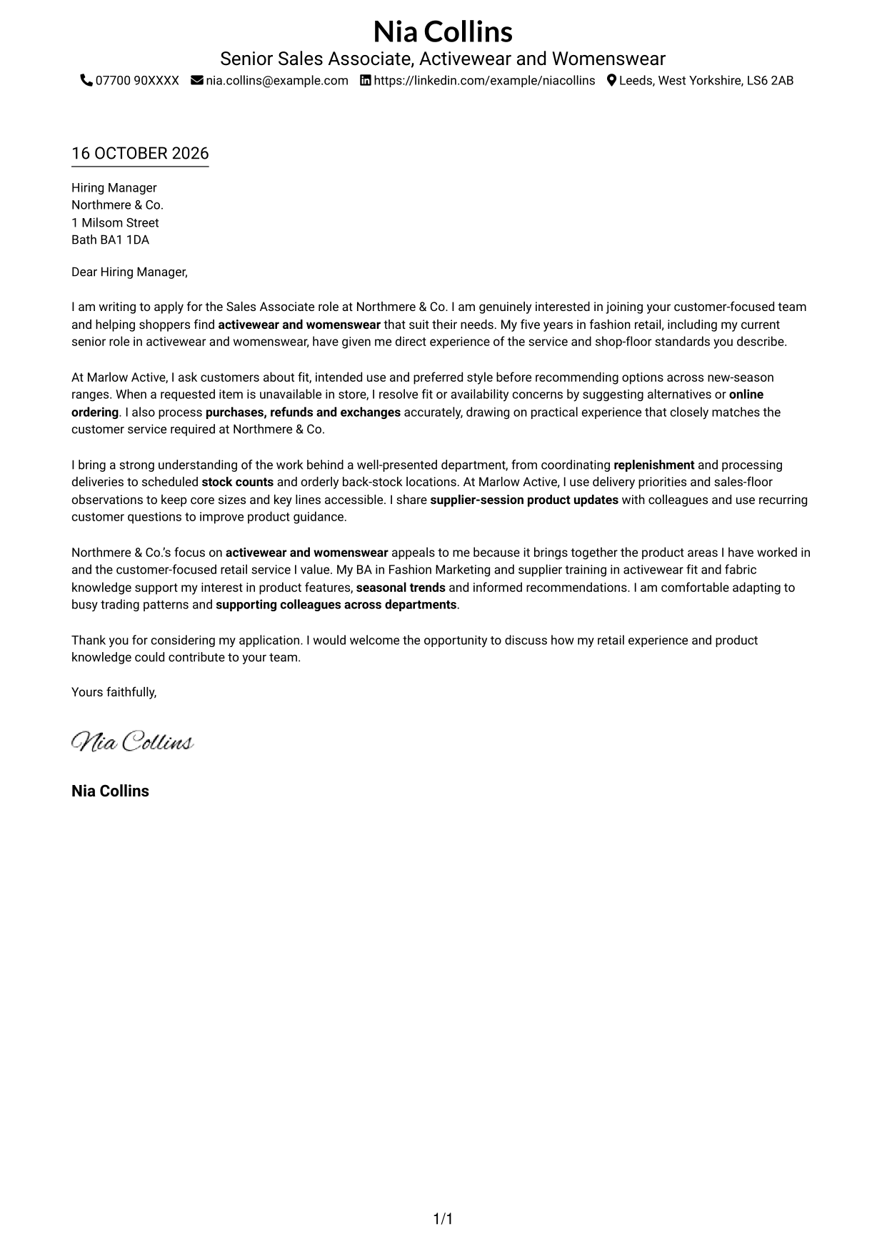 Cover letter example — page 1