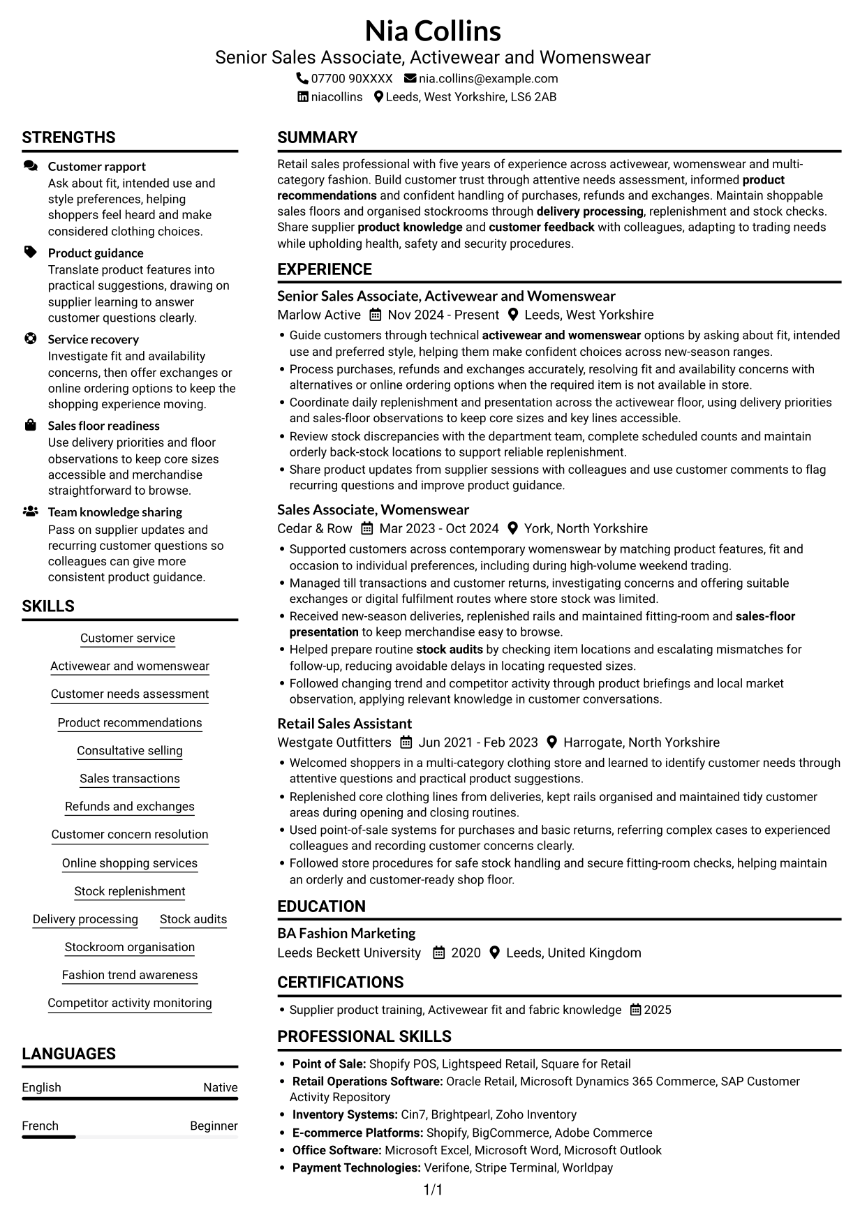 CV example — page 1