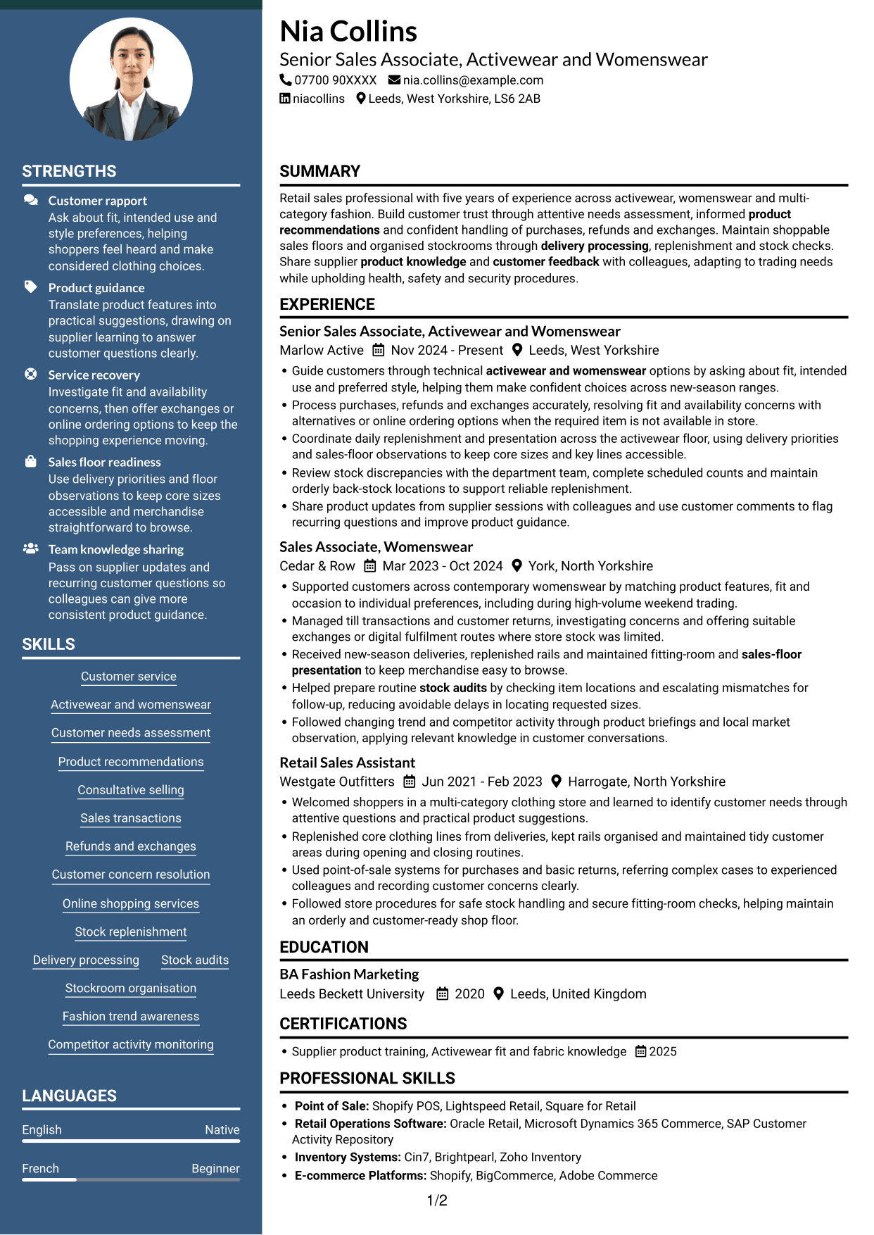 CV example — page 1