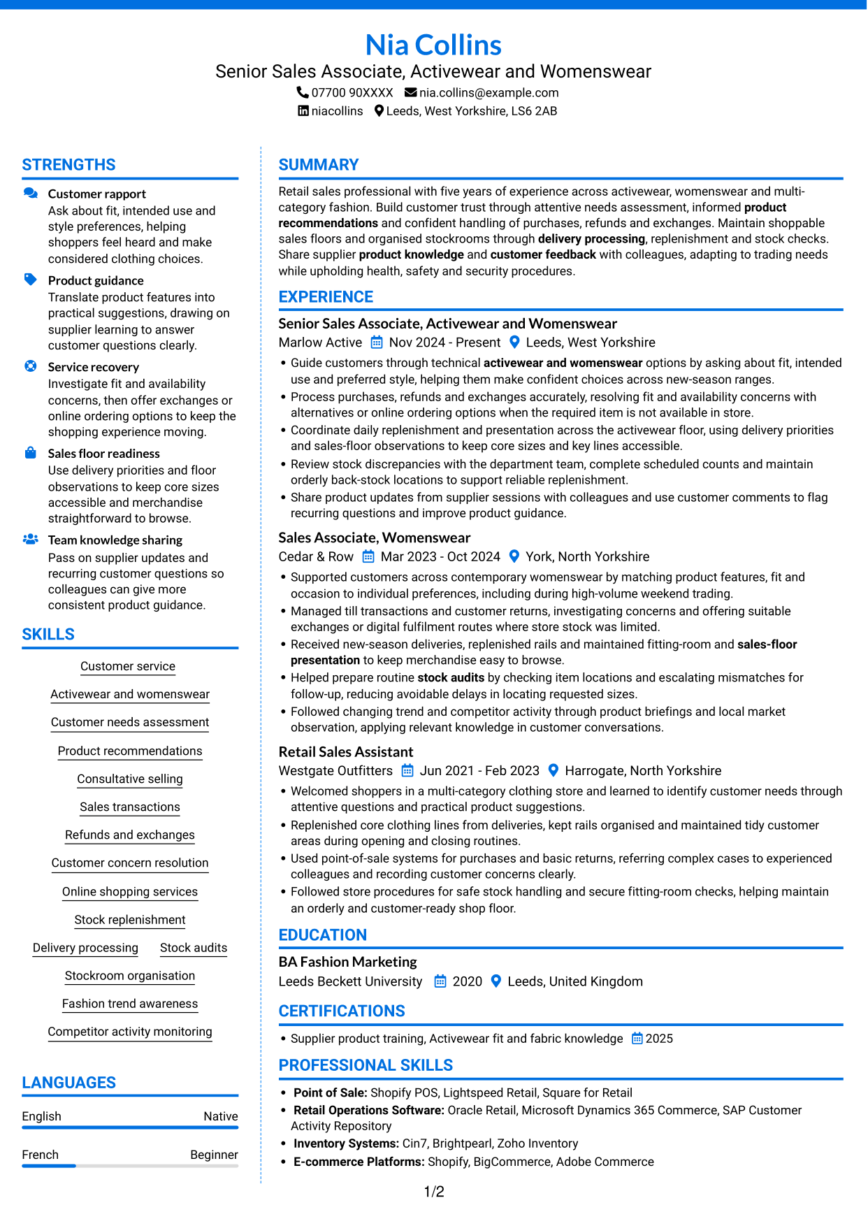 CV example — page 1